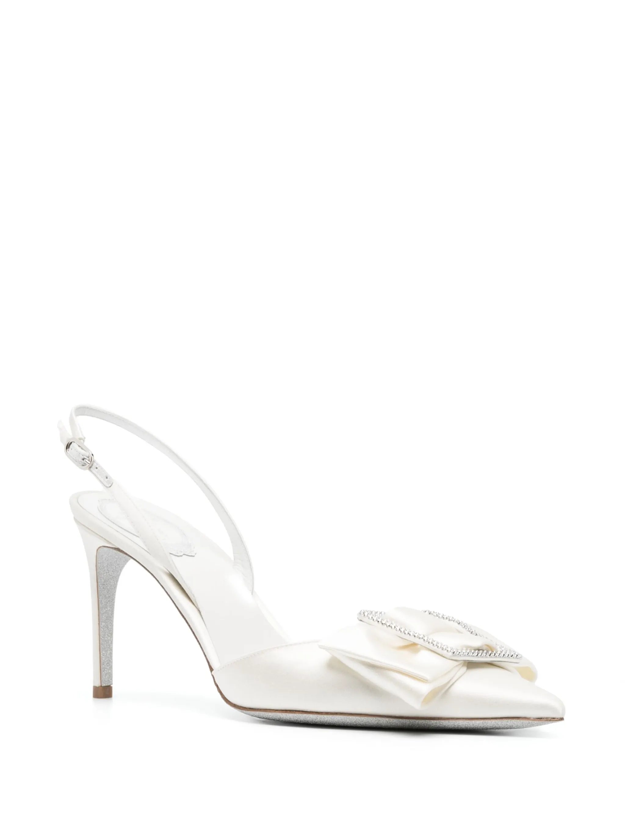 98mm crystal-buckle satin pumps