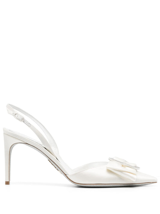 98mm crystal-buckle satin pumps