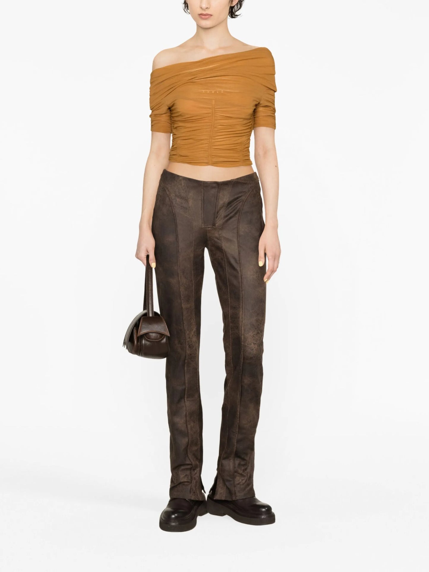 cracked-effect faux-leather trousers