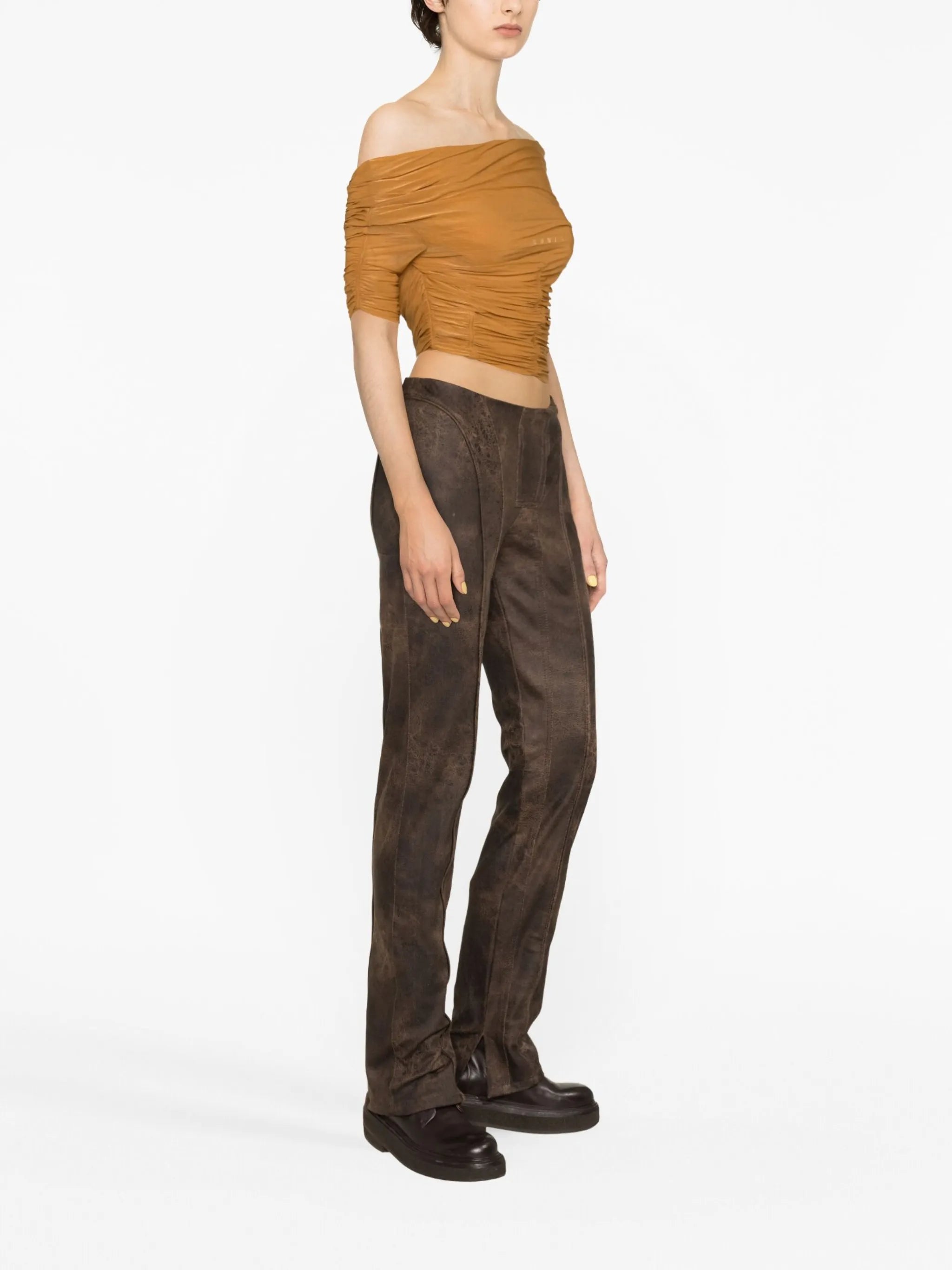 cracked-effect faux-leather trousers