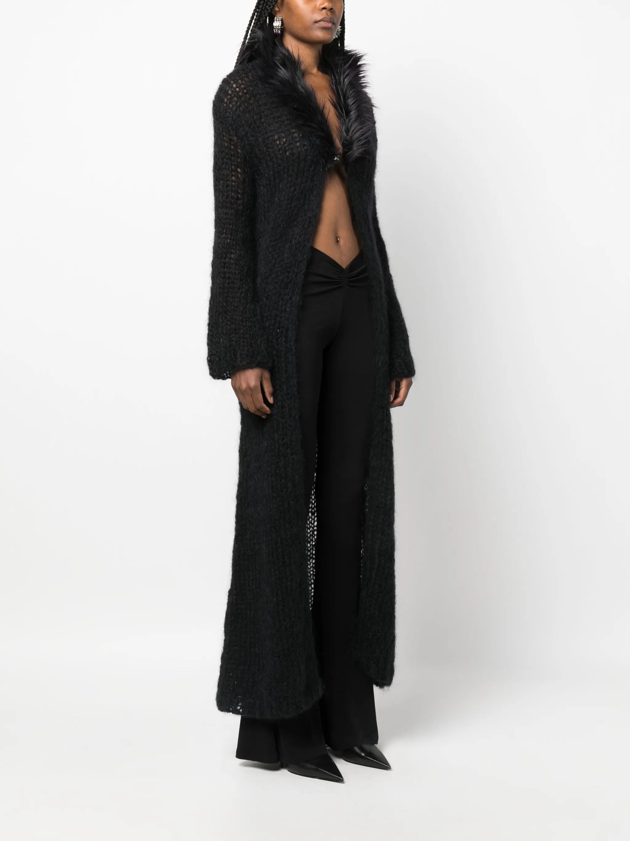 faux fur-trim knitted cardigan