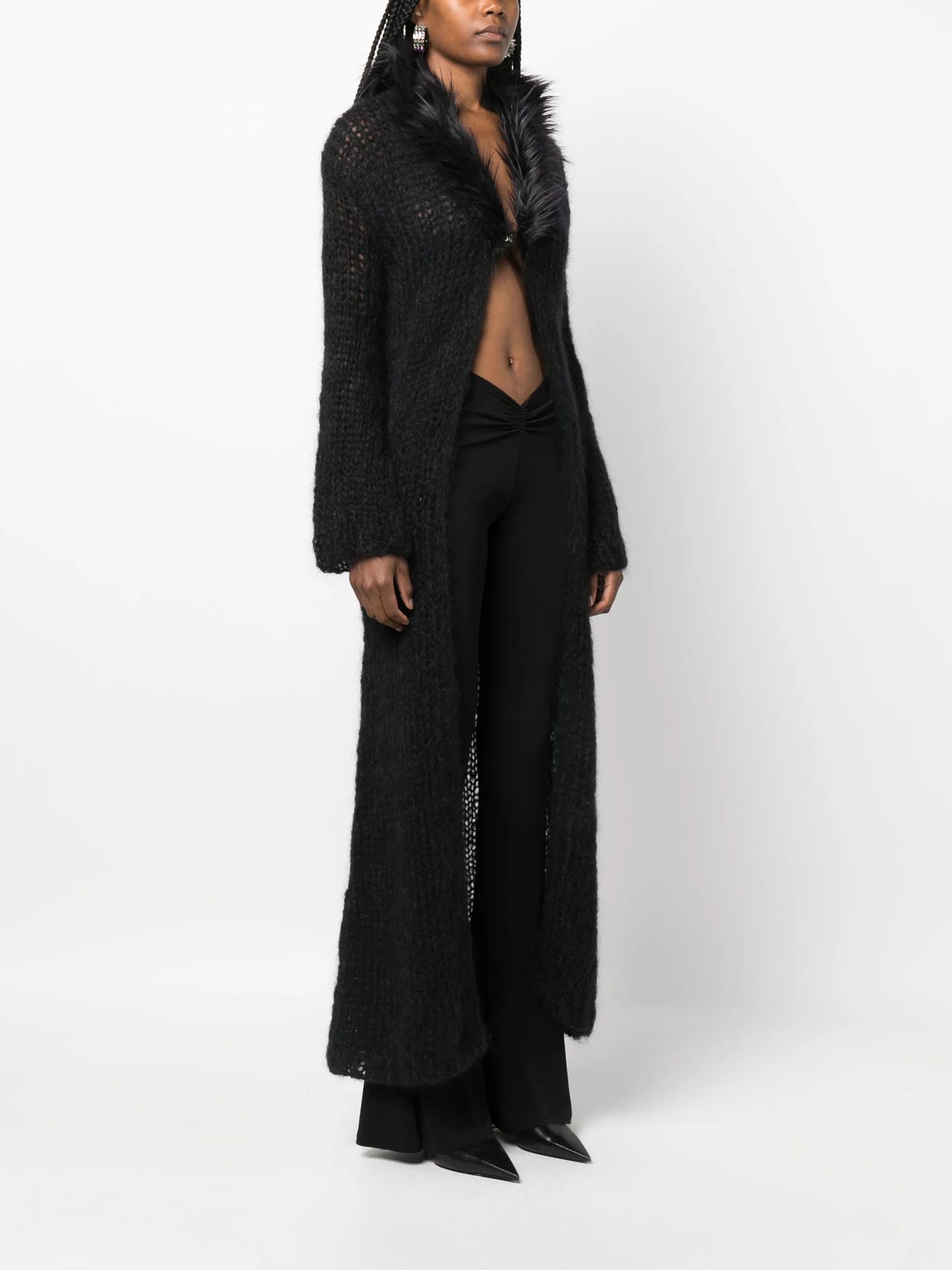 faux fur-trim knitted cardigan
