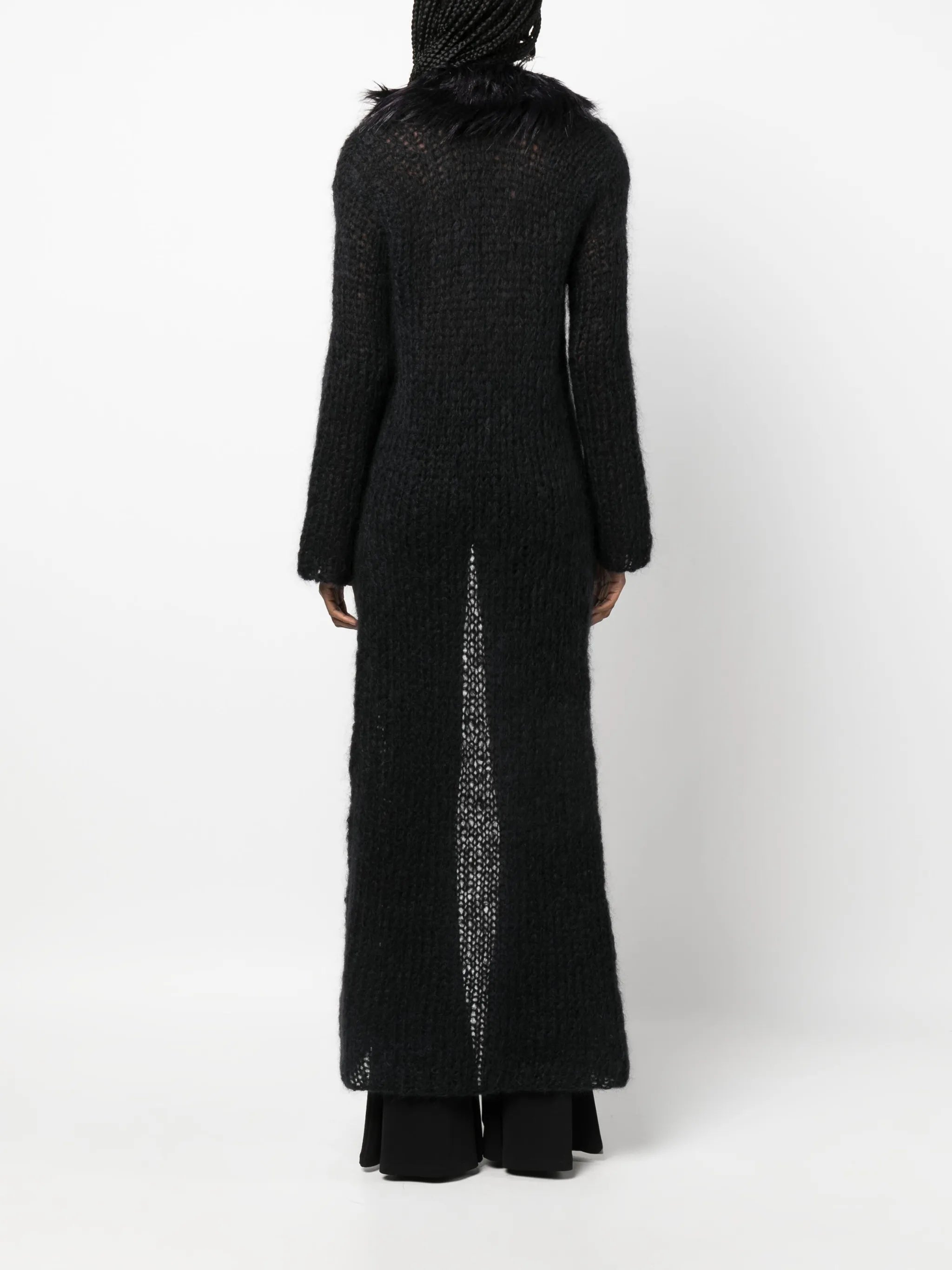 faux fur-trim knitted cardigan
