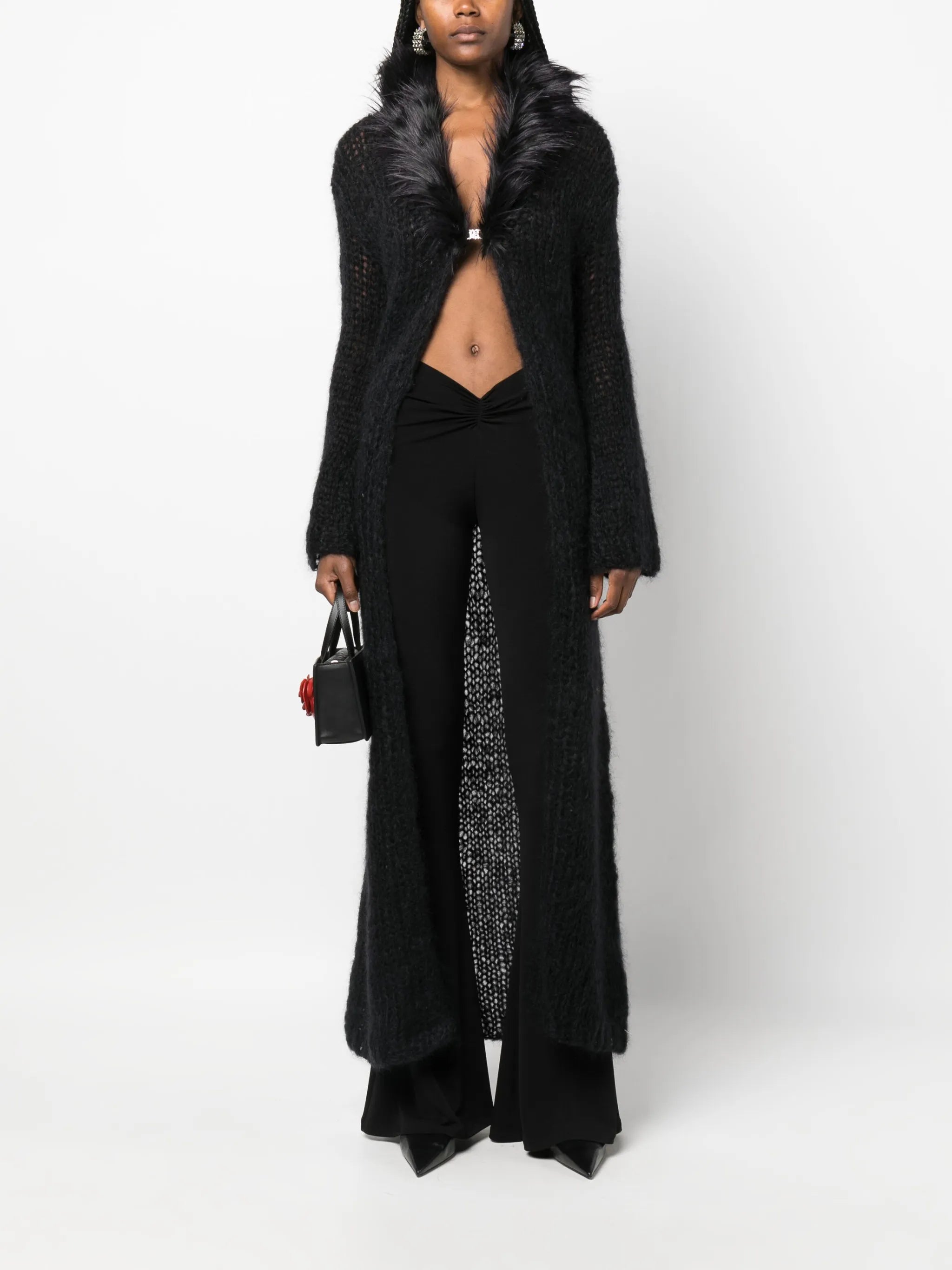 faux fur-trim knitted cardigan