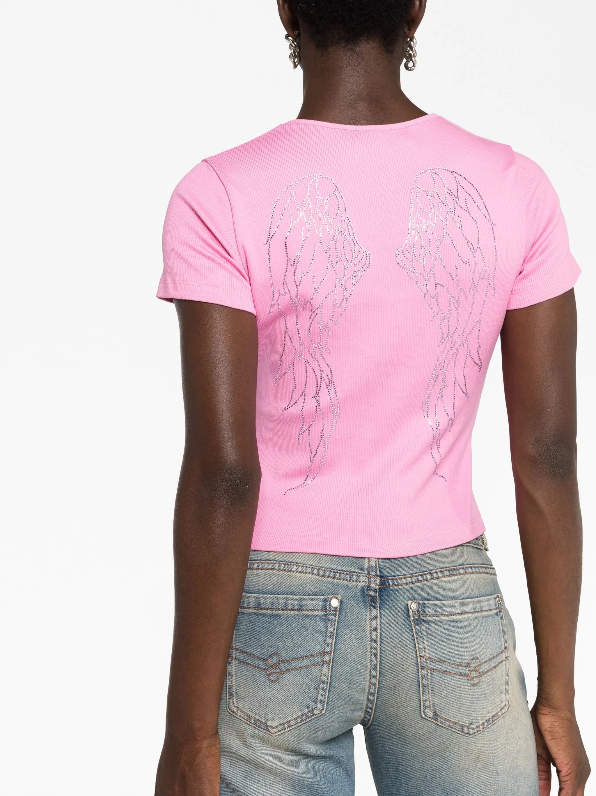 crystal-embellished ribbed T-shirt