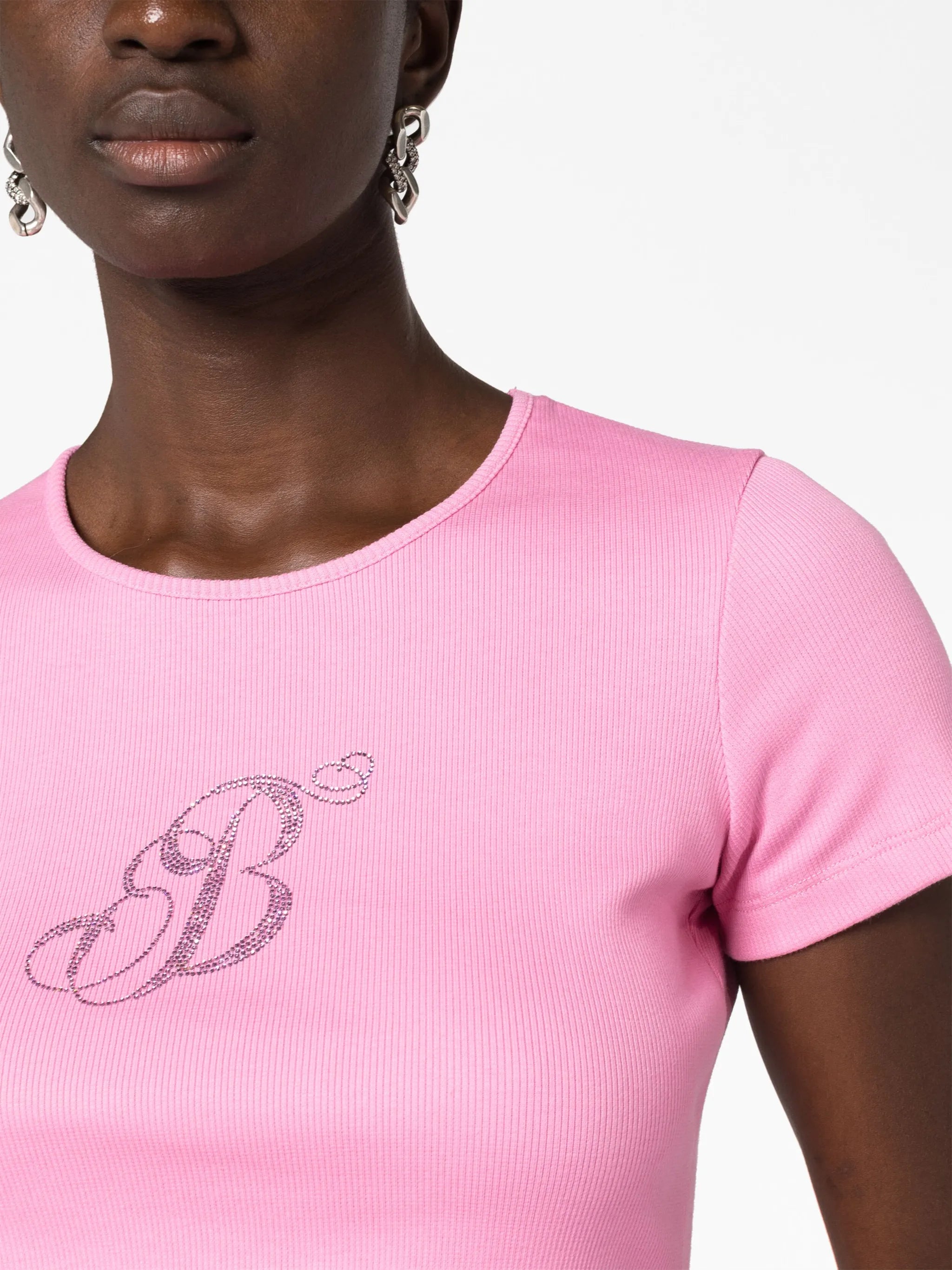 crystal-embellished ribbed T-shirt