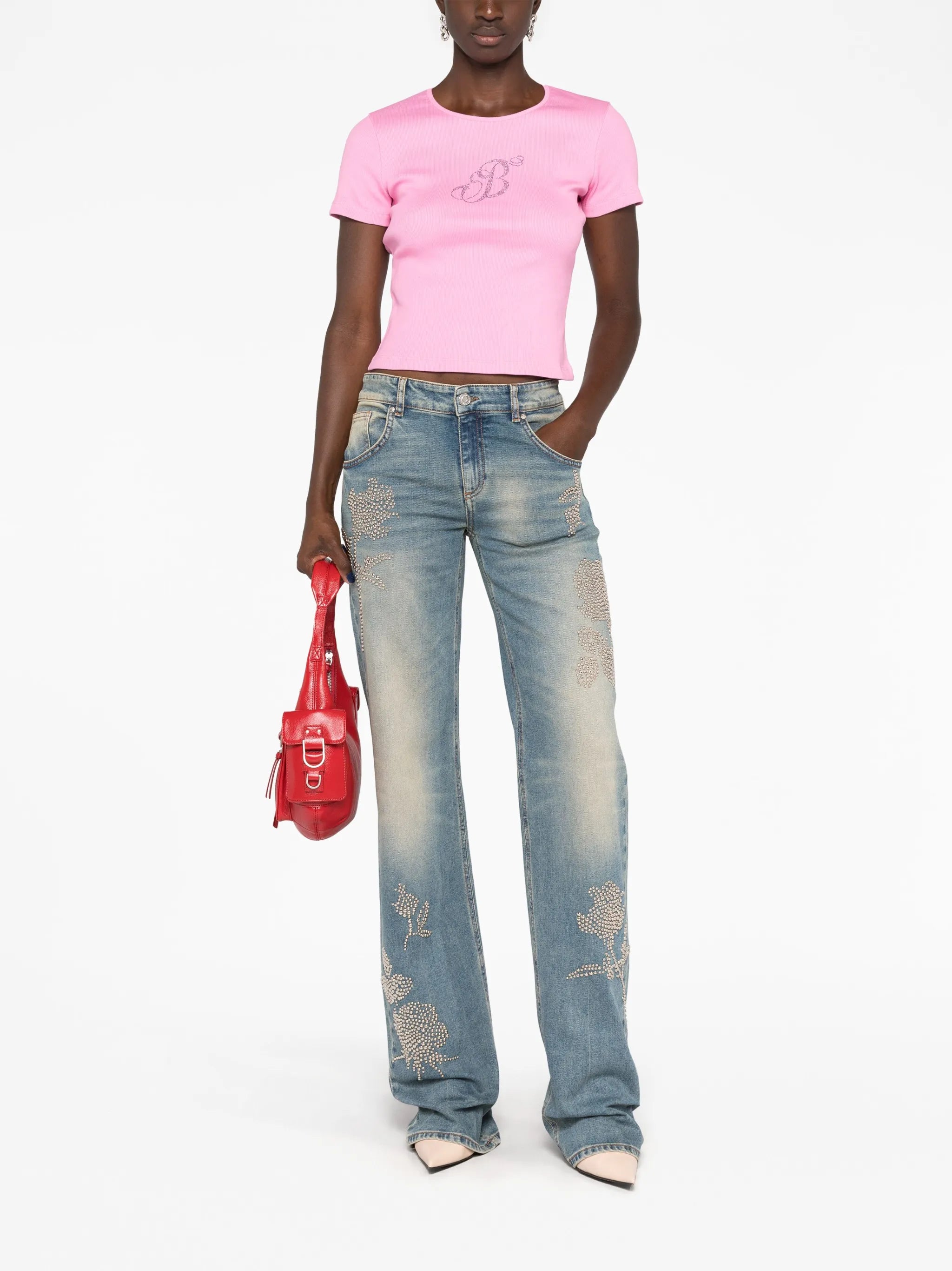 crystal-embellished ribbed T-shirt