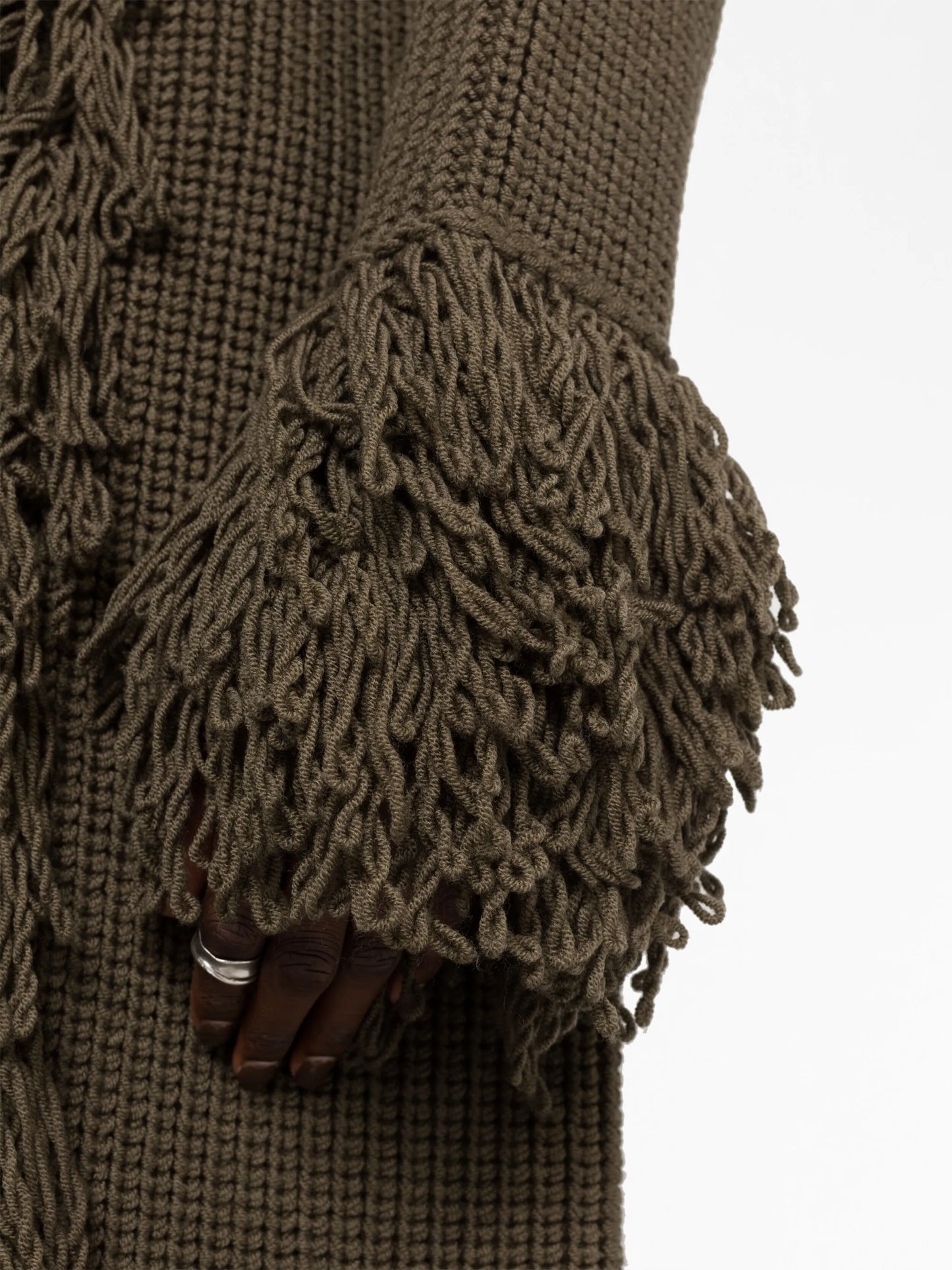 fringe-trimmed virgin-wool coat