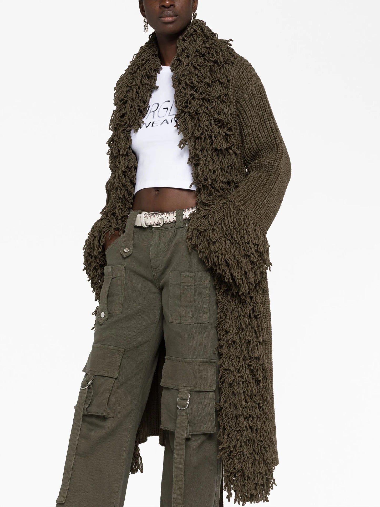 fringe-trimmed virgin-wool coat