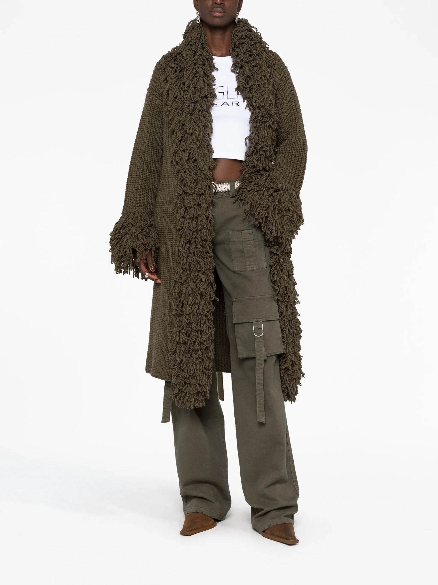 fringe-trimmed virgin-wool coat