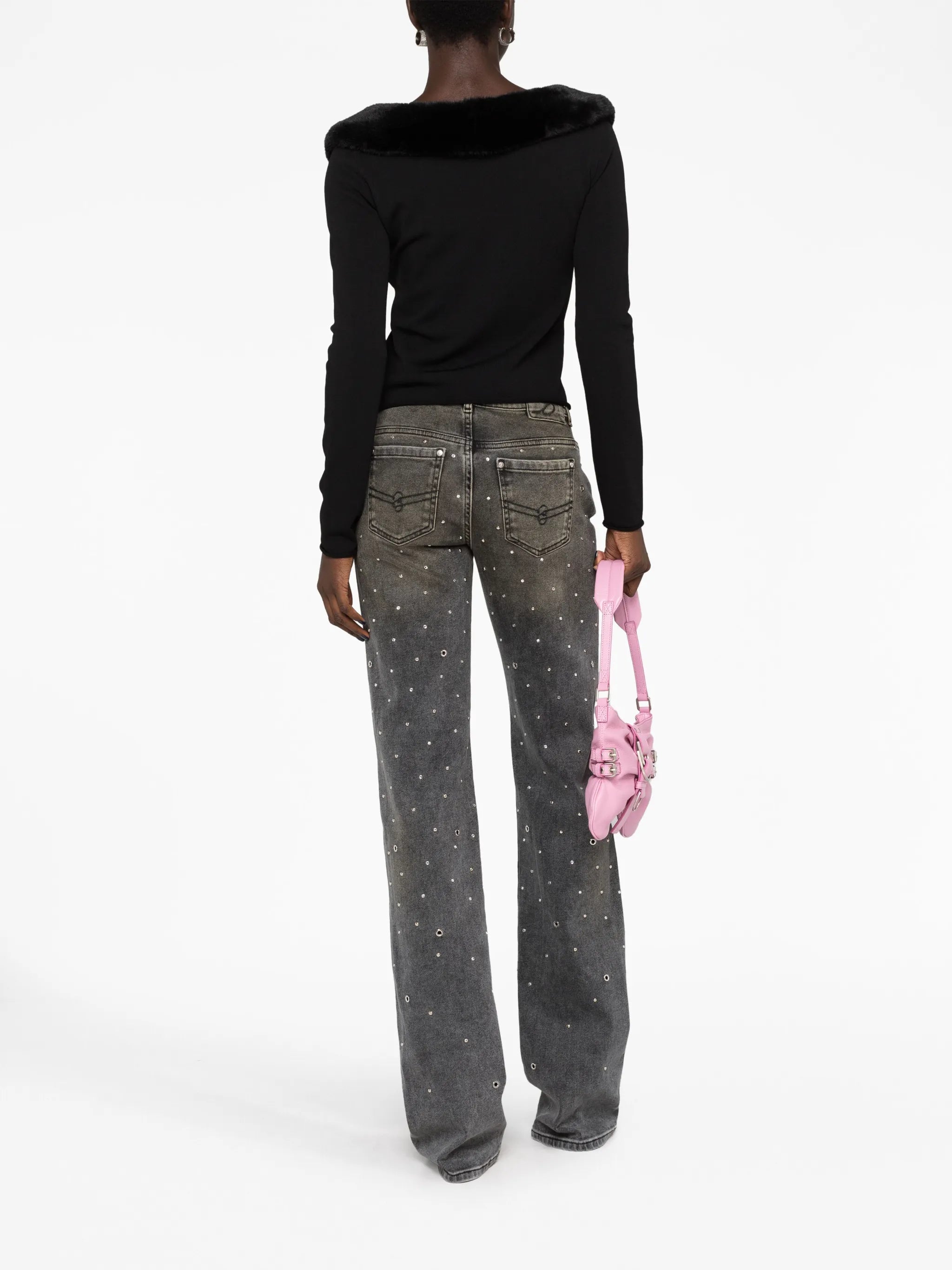 stud-embellished straight-leg jeans