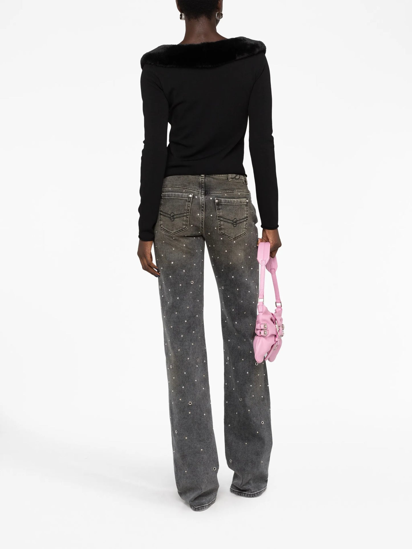 stud-embellished straight-leg jeans