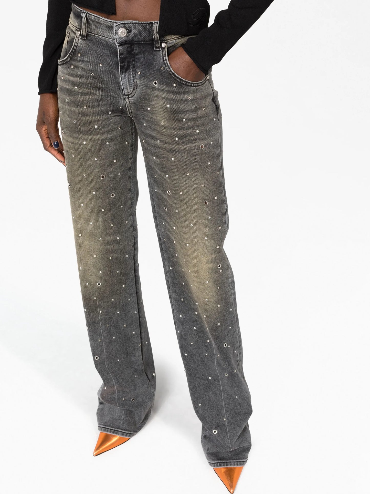 stud-embellished straight-leg jeans