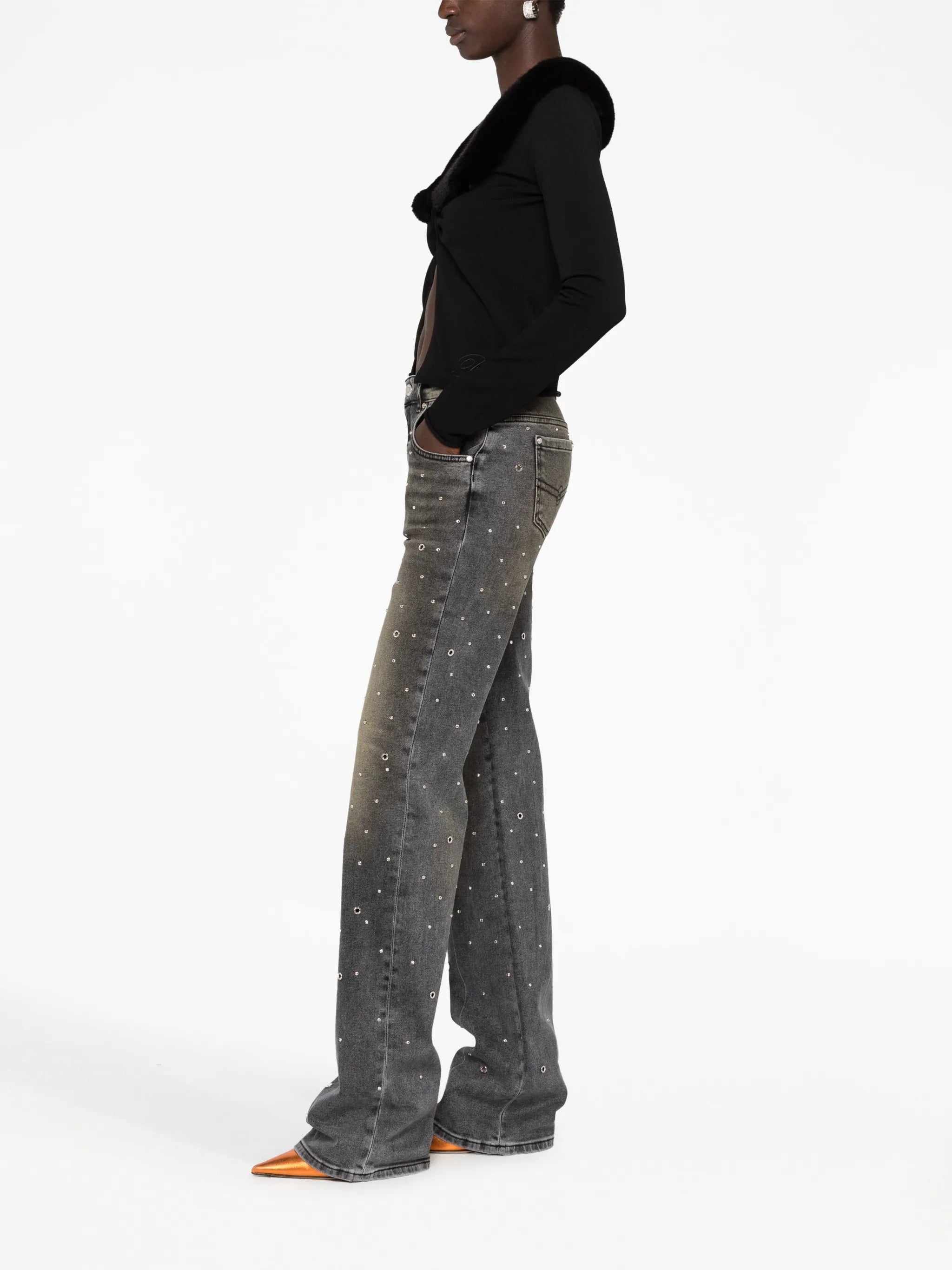 stud-embellished straight-leg jeans