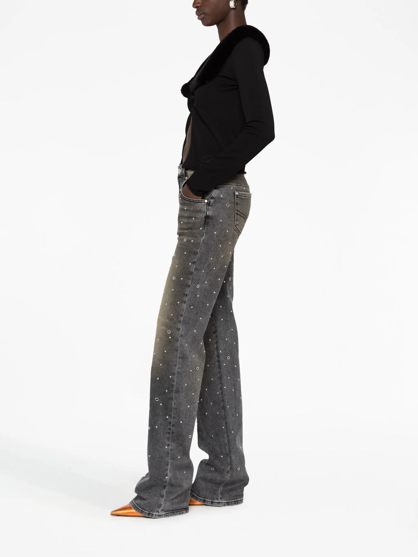 stud-embellished straight-leg jeans