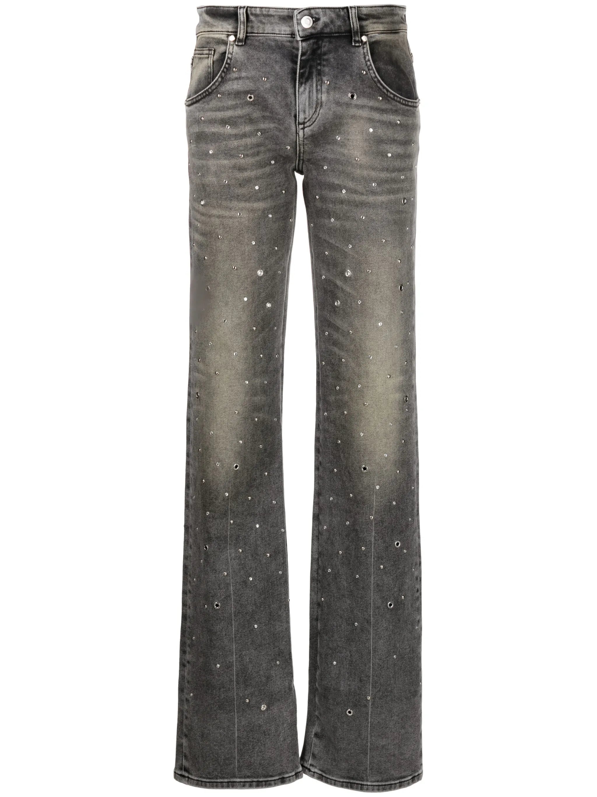 stud-embellished straight-leg jeans