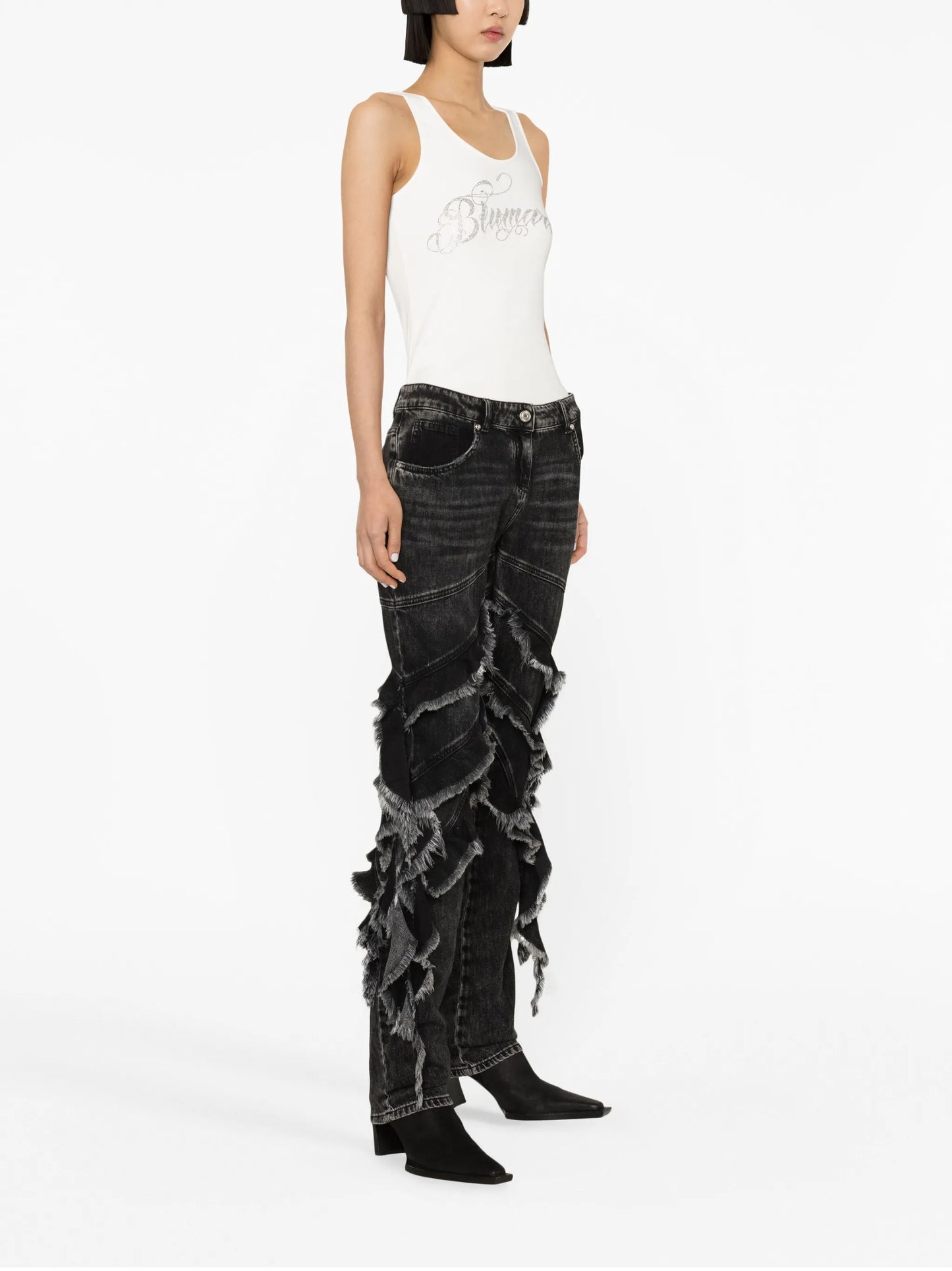 ruffle-trim straight-leg jeans