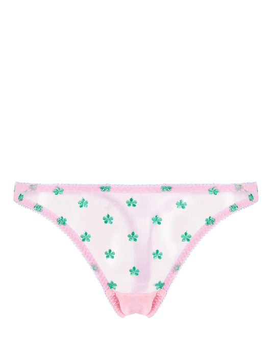 Arella floral-embroidered thong