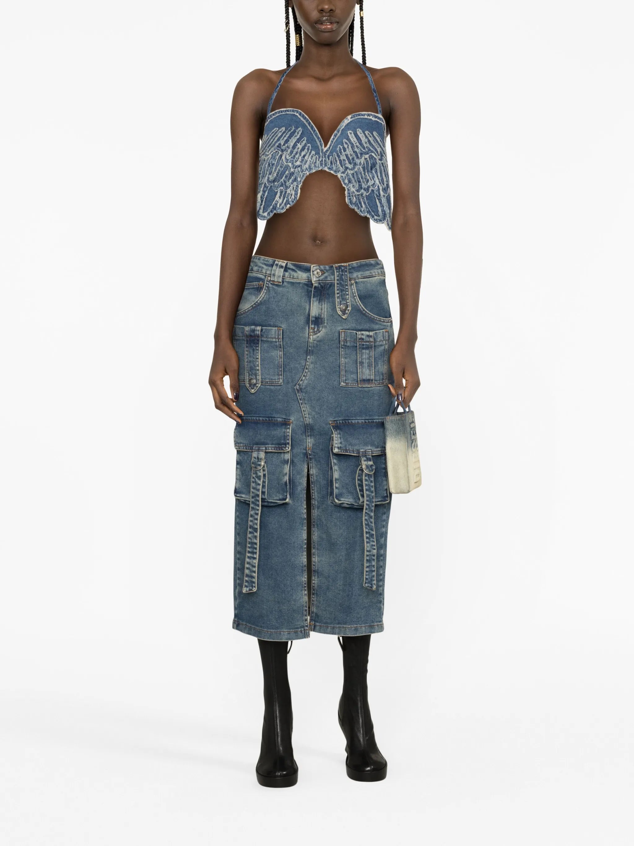 denim cargo skirt