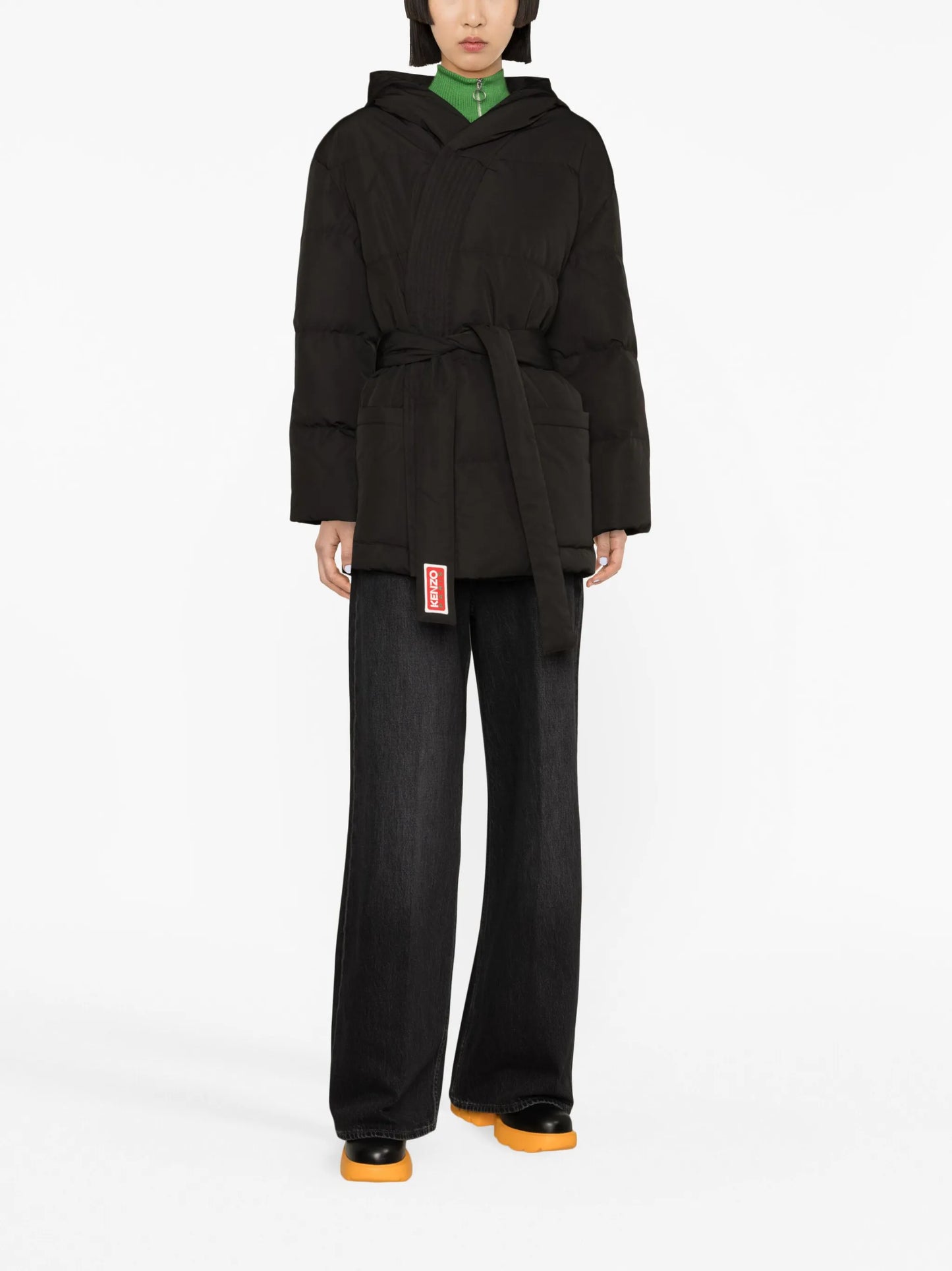 belted wrap down jacket