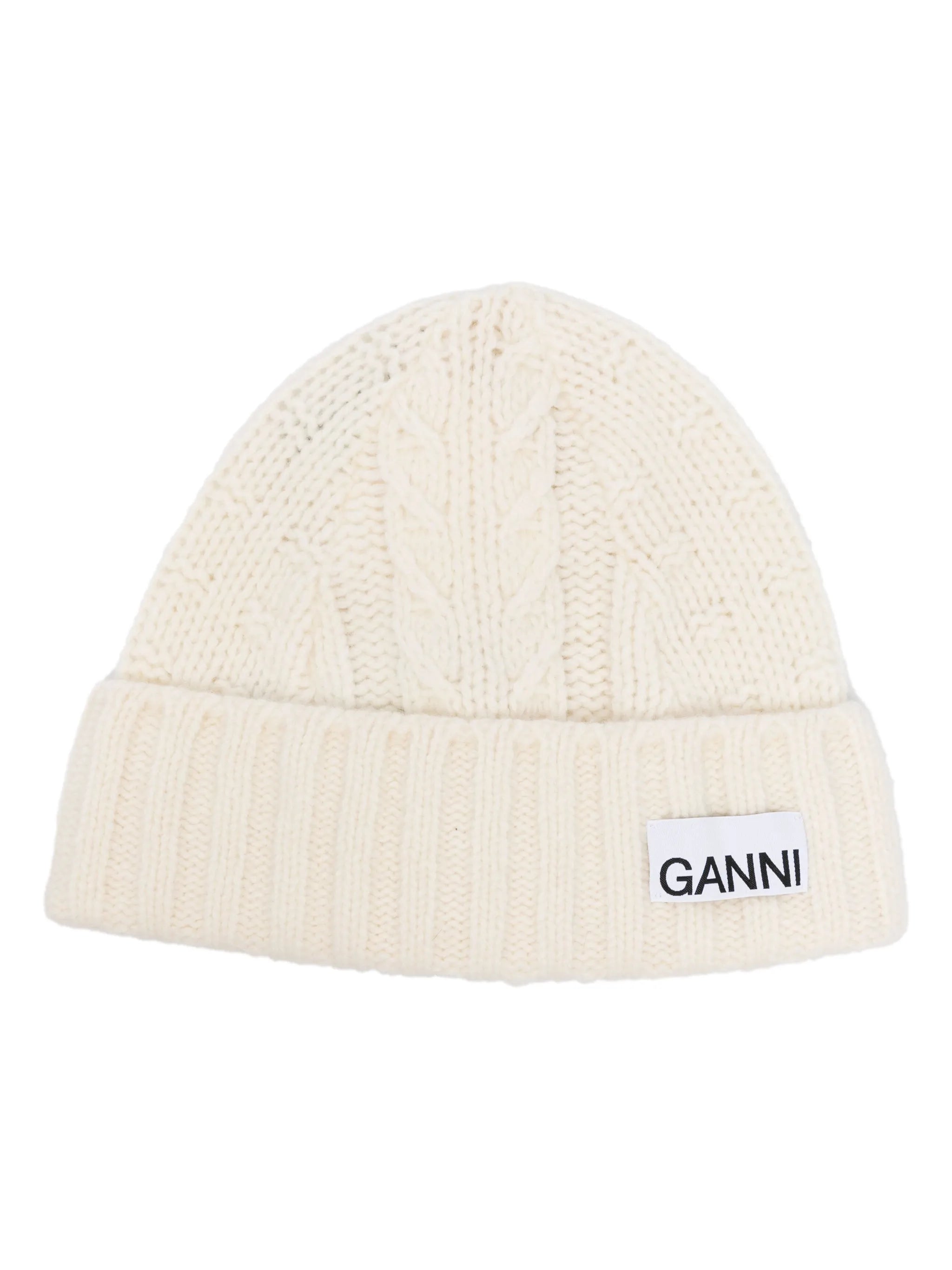 logo-patch cable-knit beanie