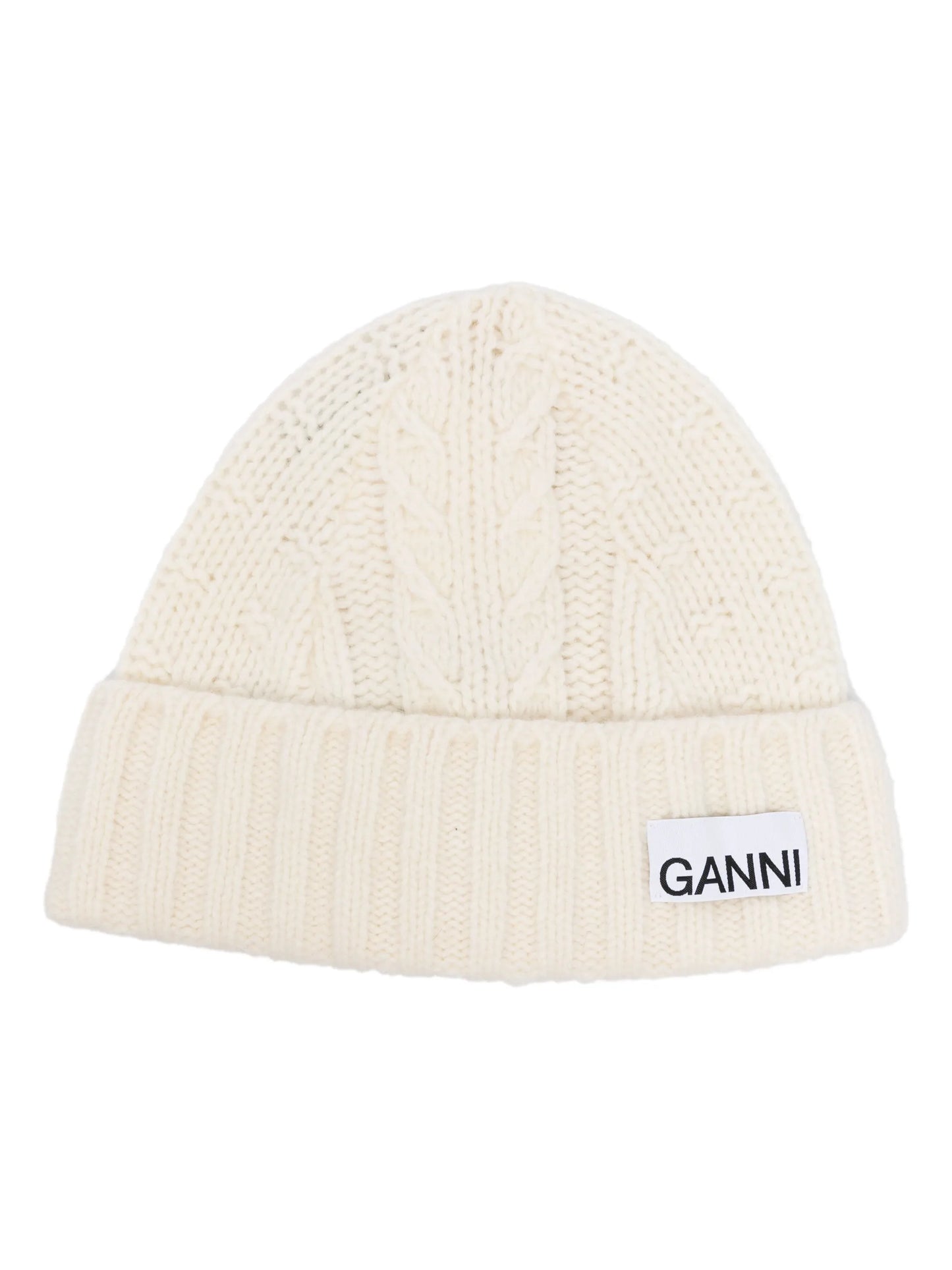 logo-patch cable-knit beanie