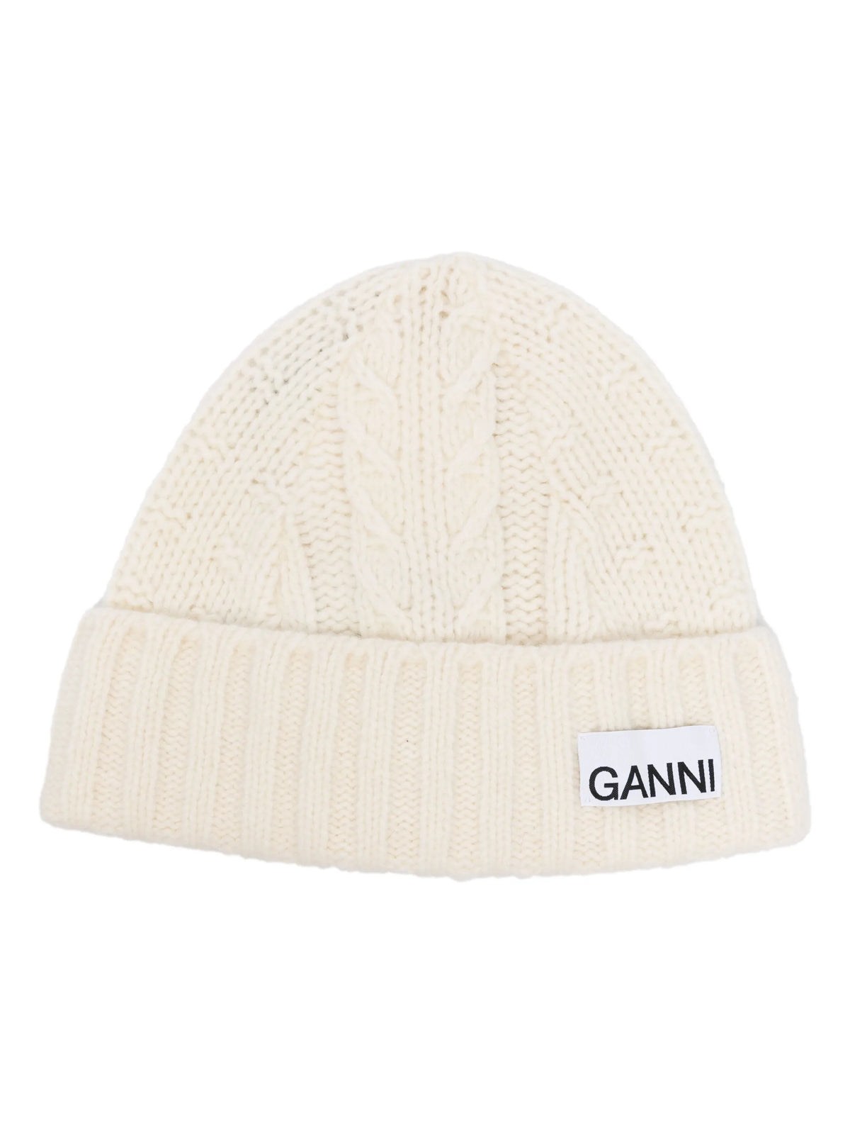 logo-patch cable-knit beanie