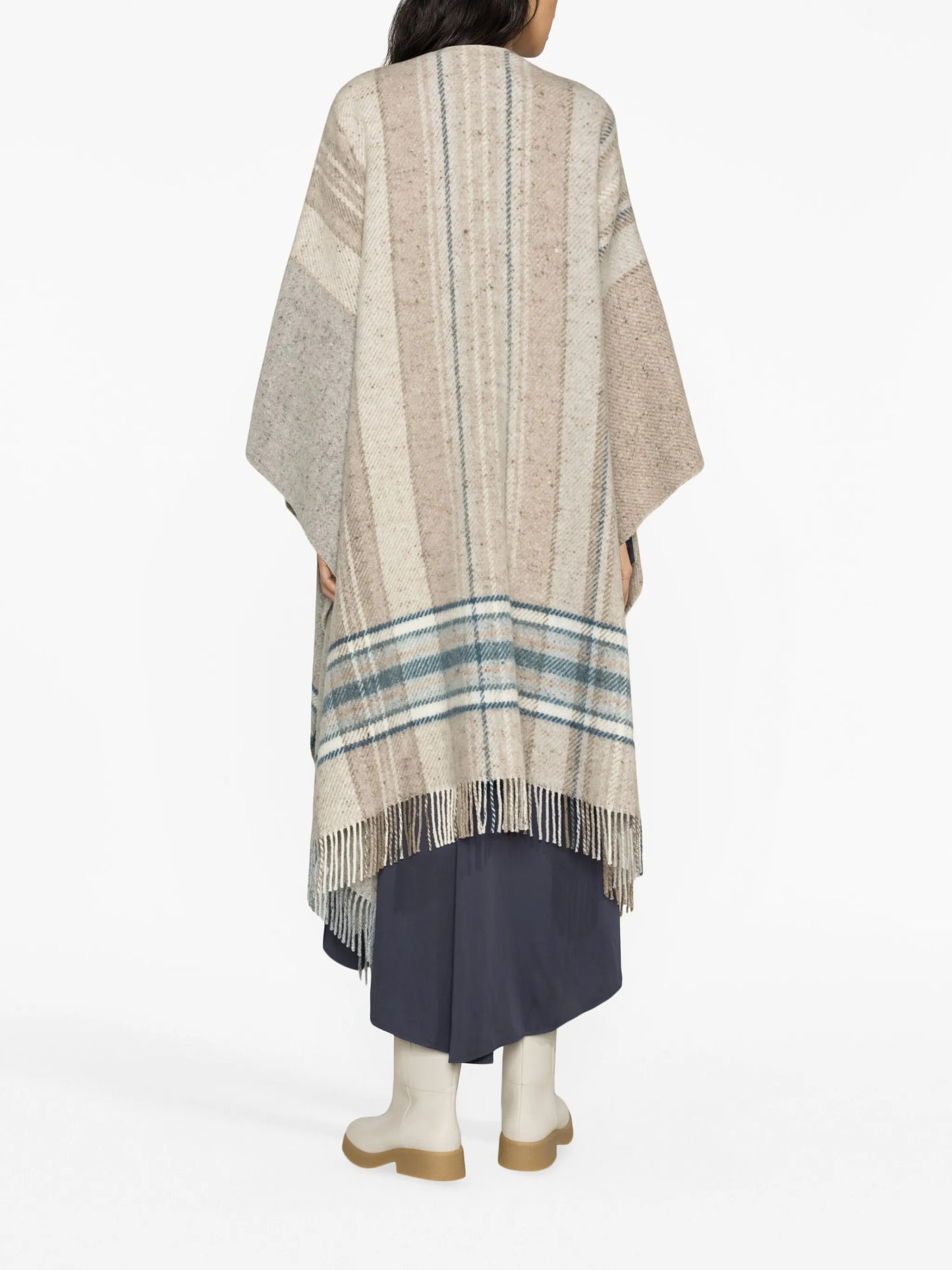 Donegal checked wool-blend cape