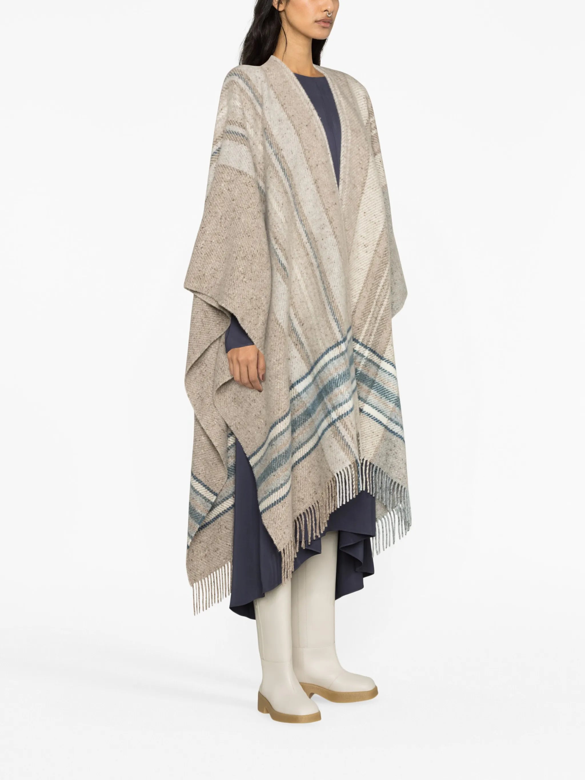 Donegal checked wool-blend cape