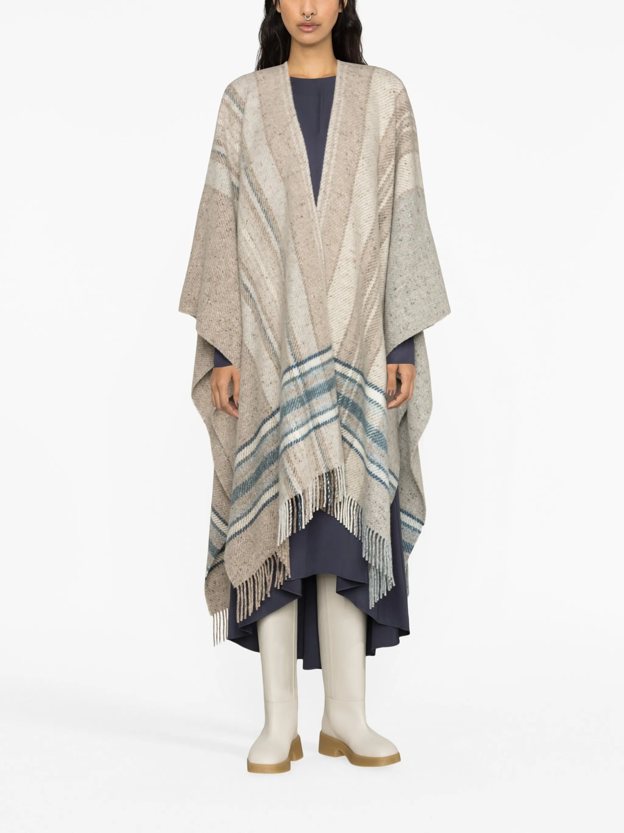 Donegal checked wool-blend cape