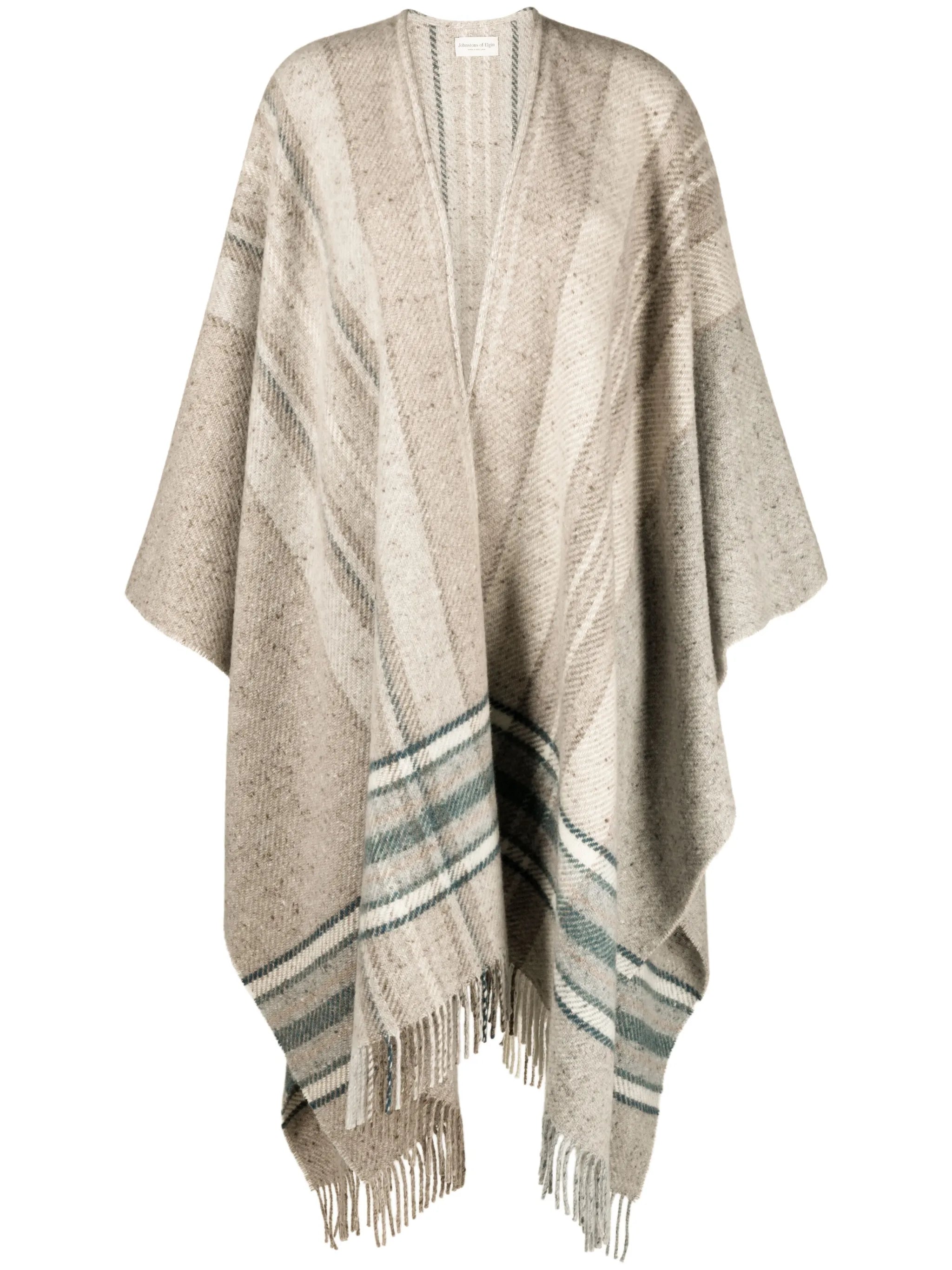 Donegal checked wool-blend cape