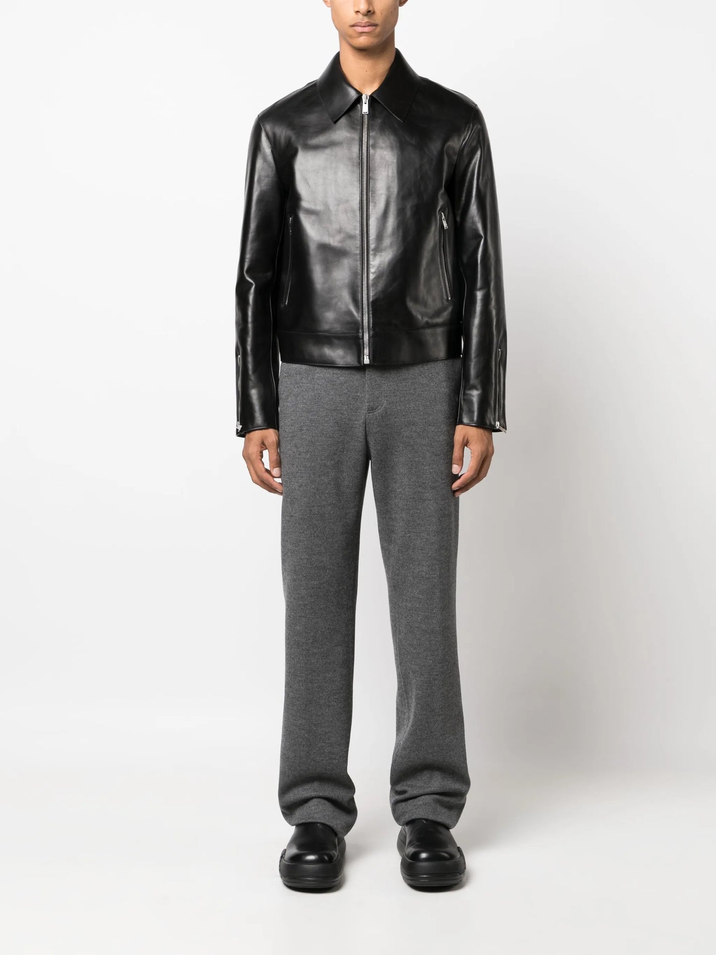 zip-up leather jacket