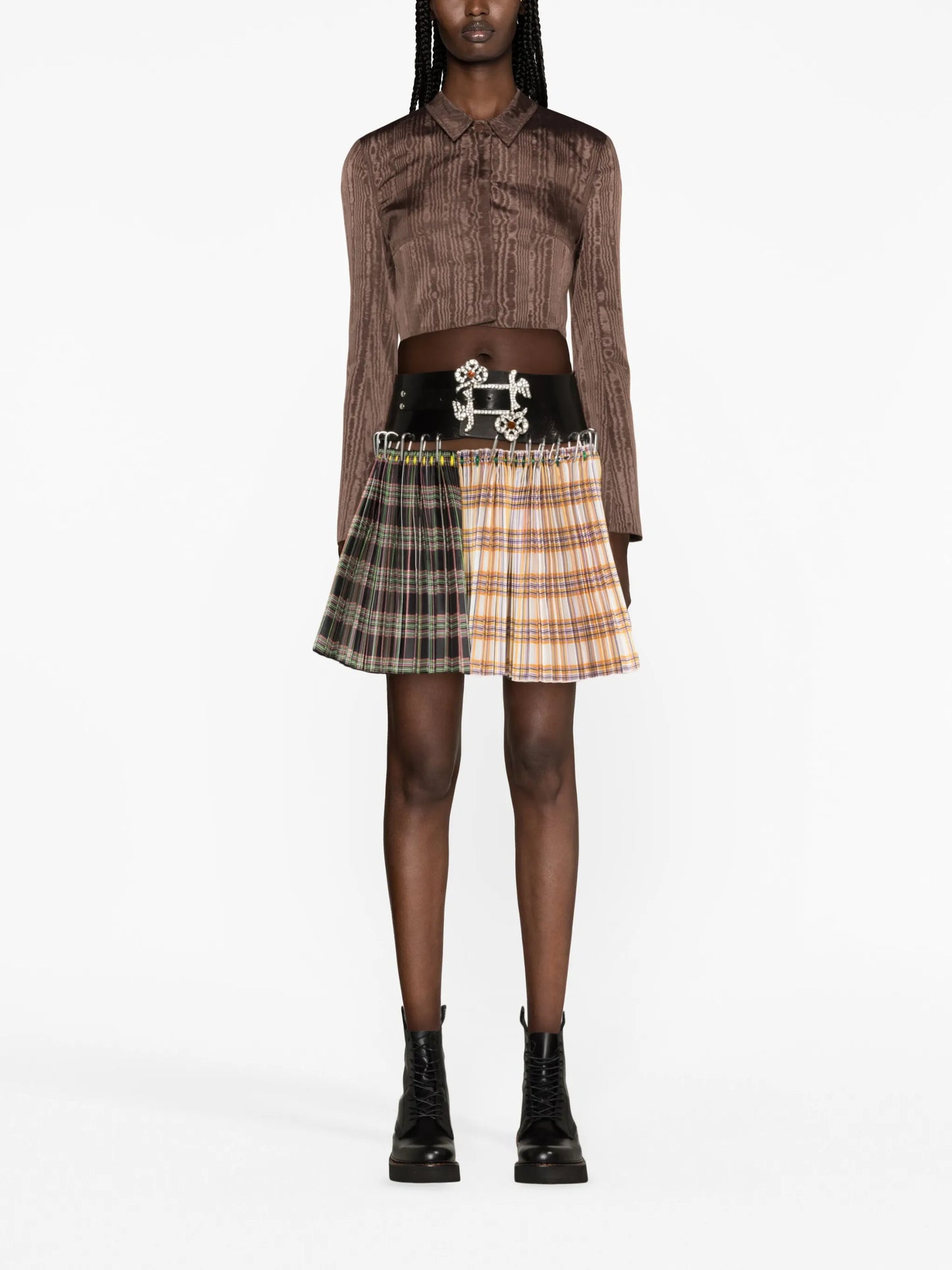 Borovets checked pleated miniskirt