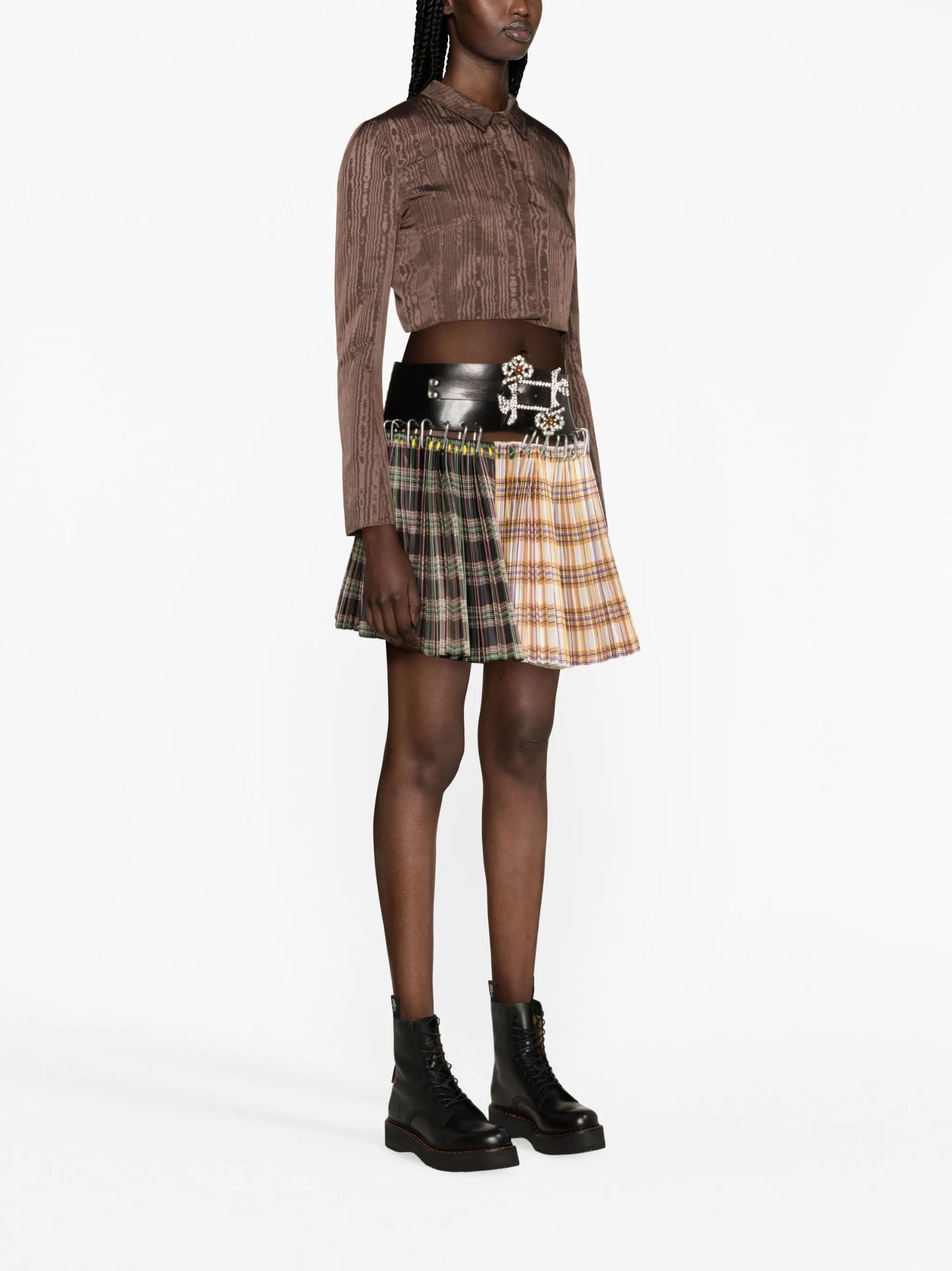 Borovets checked pleated miniskirt