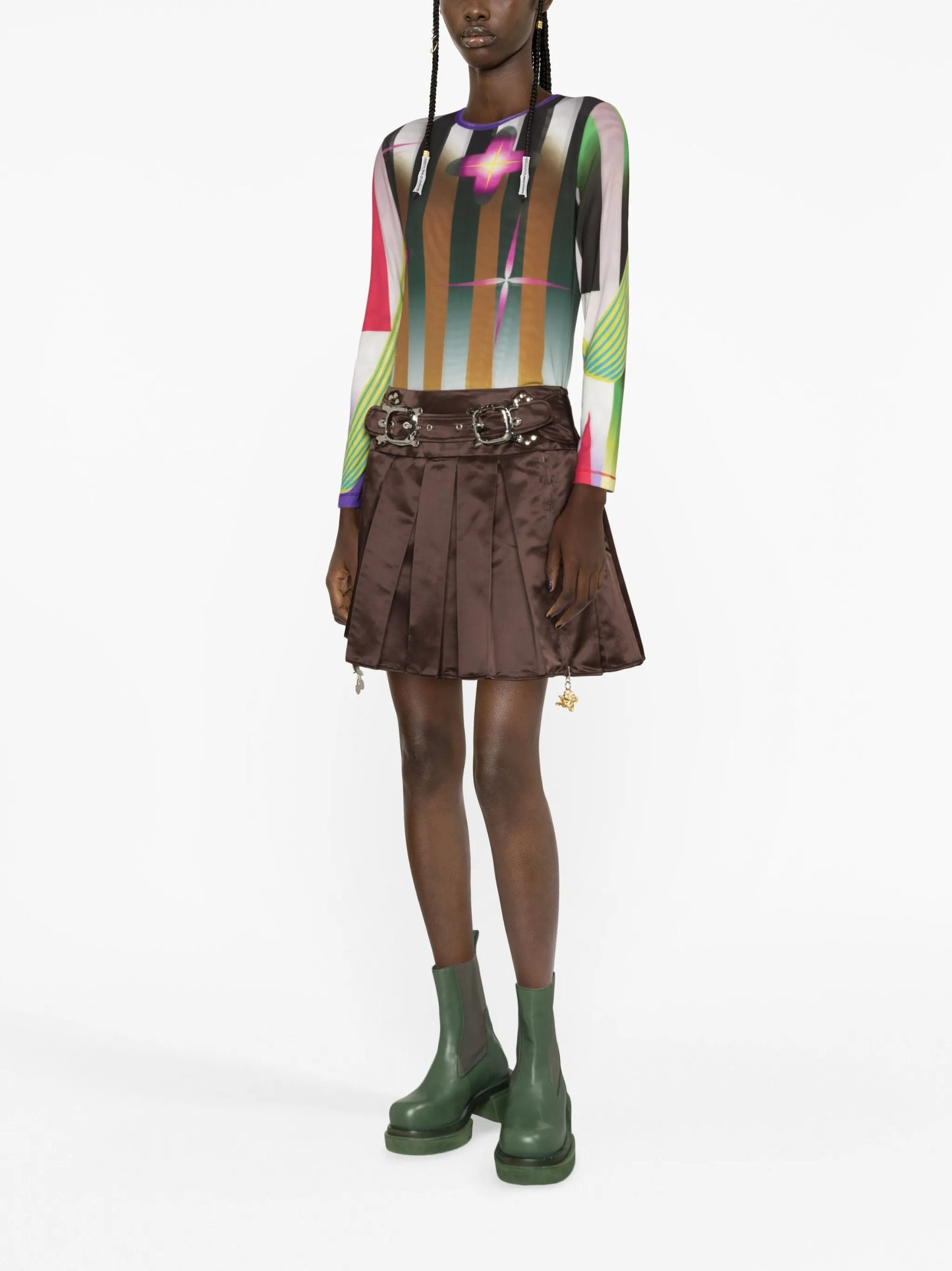 Camber pleated satin miniskirt