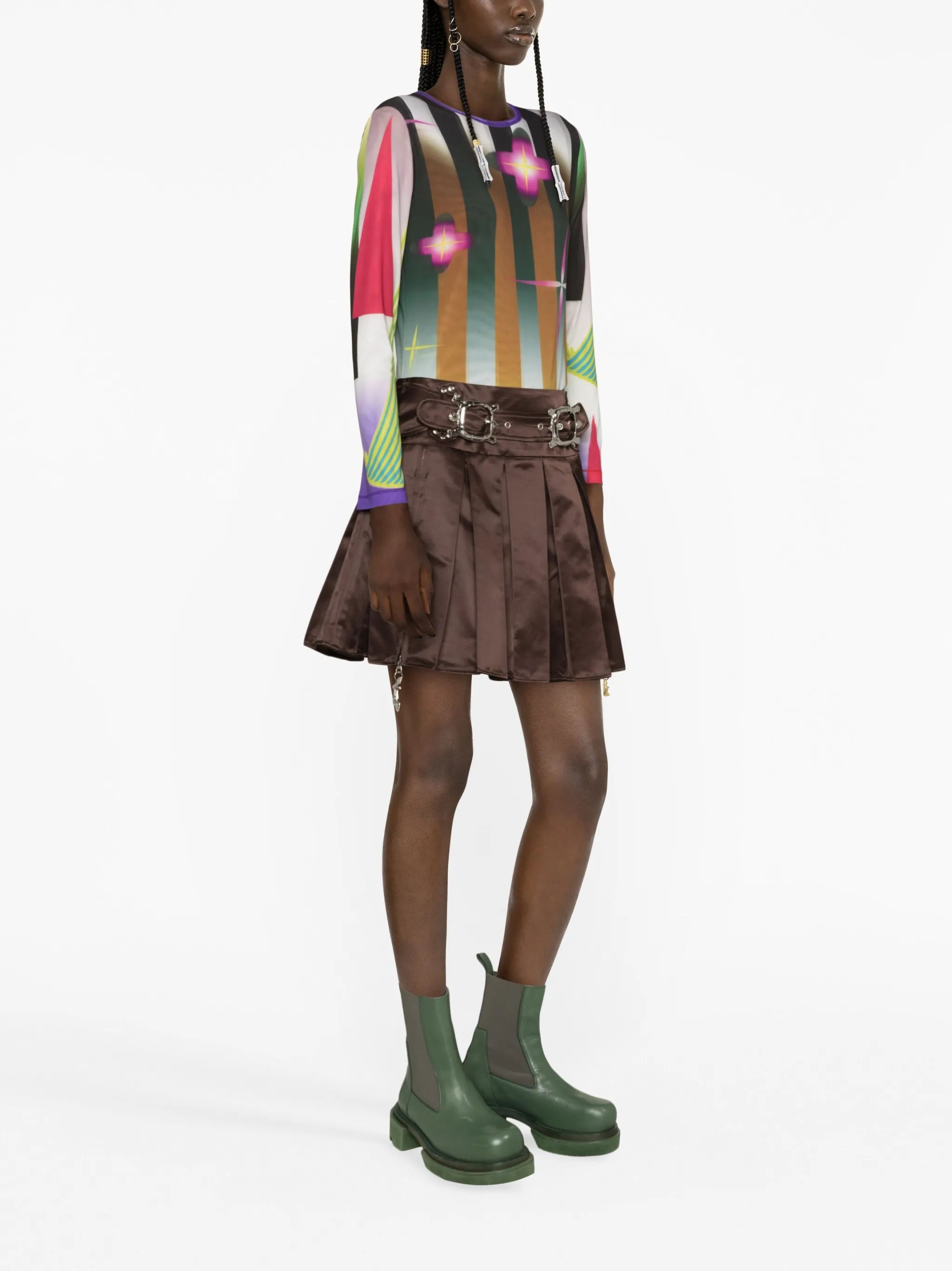 Camber pleated satin miniskirt