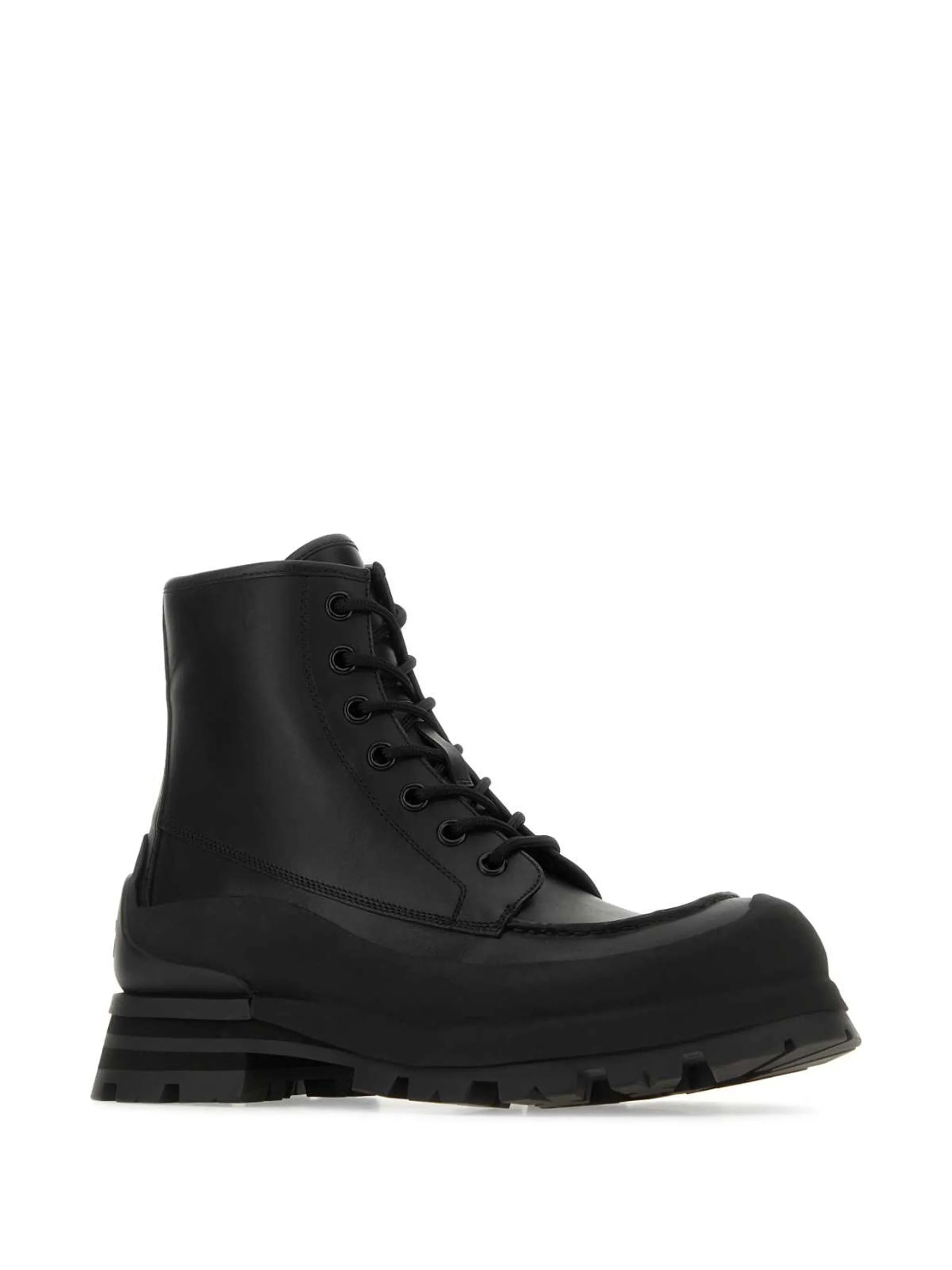 logo-embossed leather combat boots