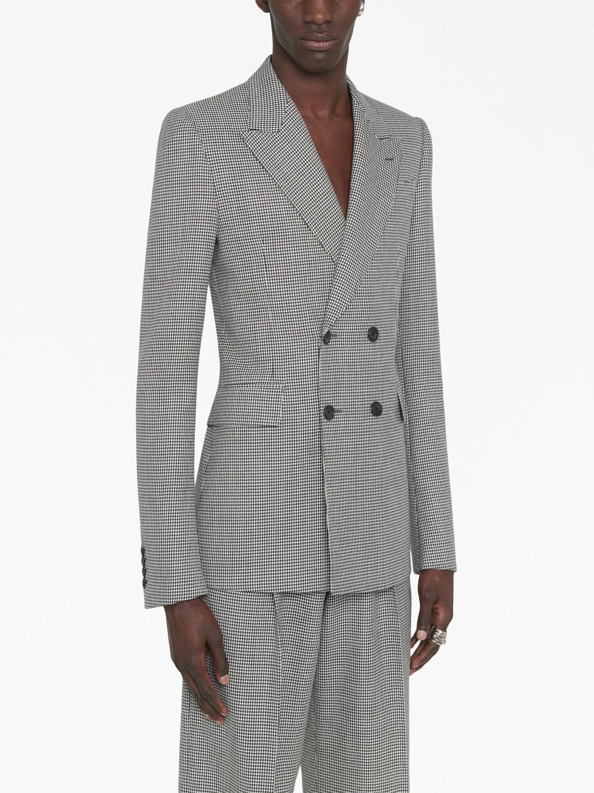 dogtooth-pattern double-breasted blazer