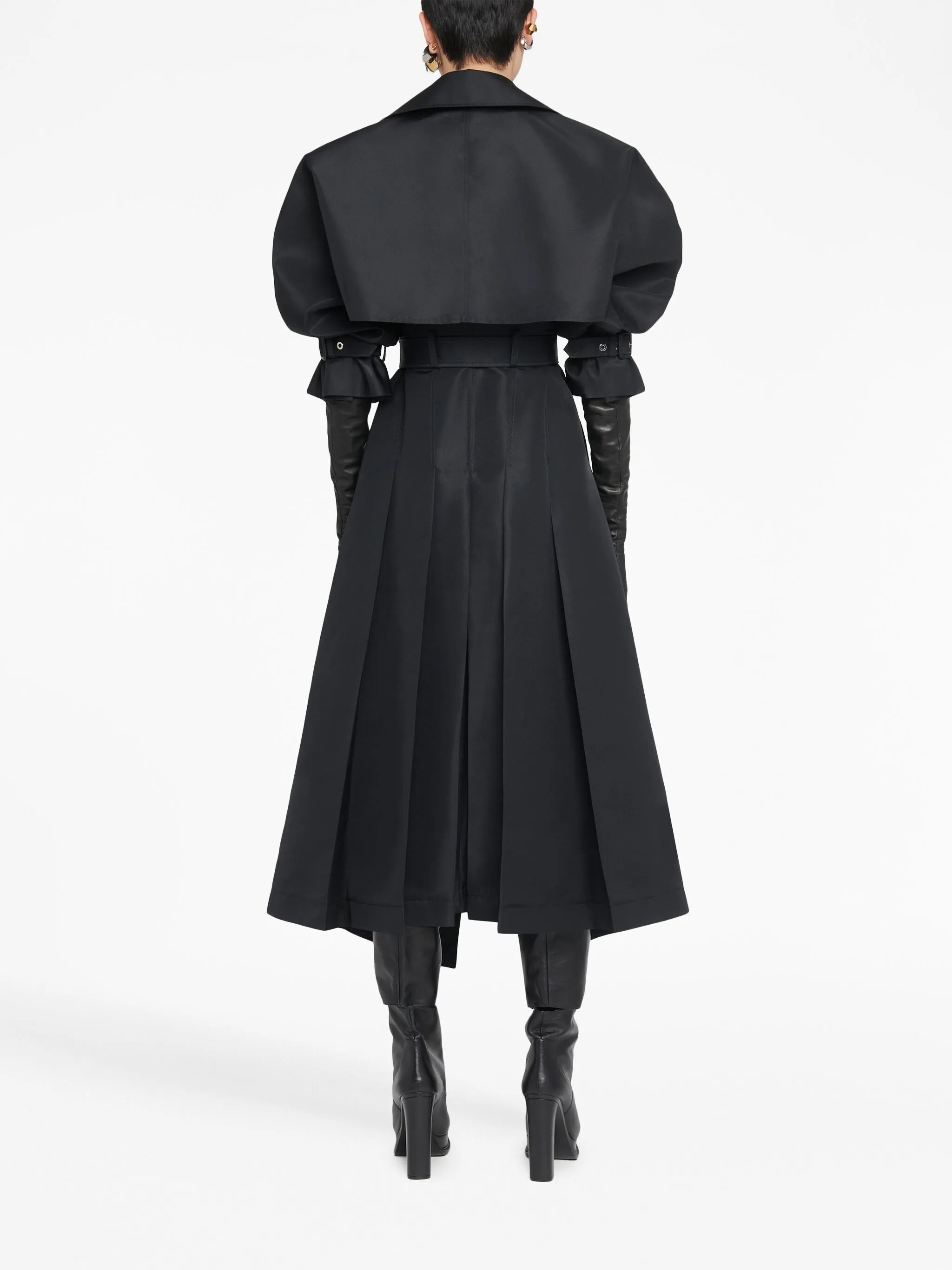 Cutaway pleated trench coat
