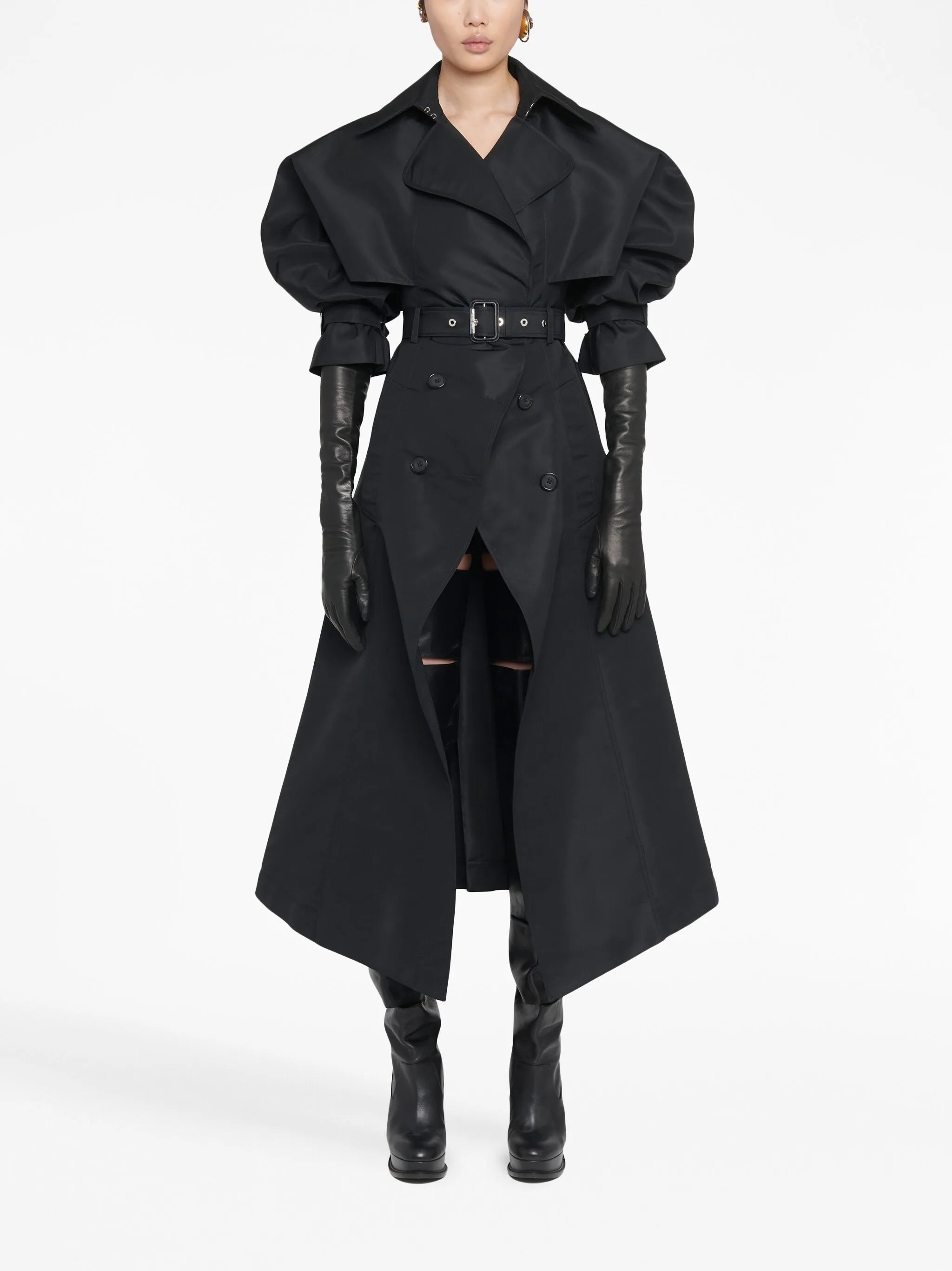 Cutaway pleated trench coat