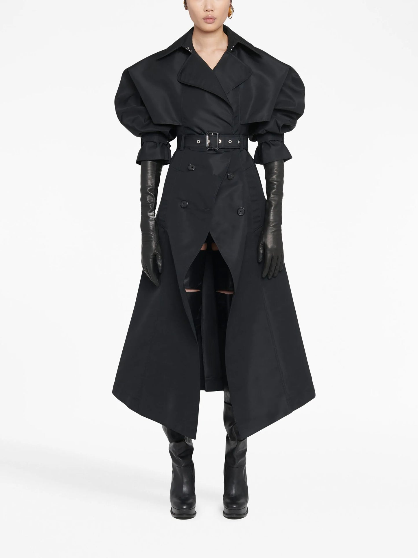 Cutaway pleated trench coat