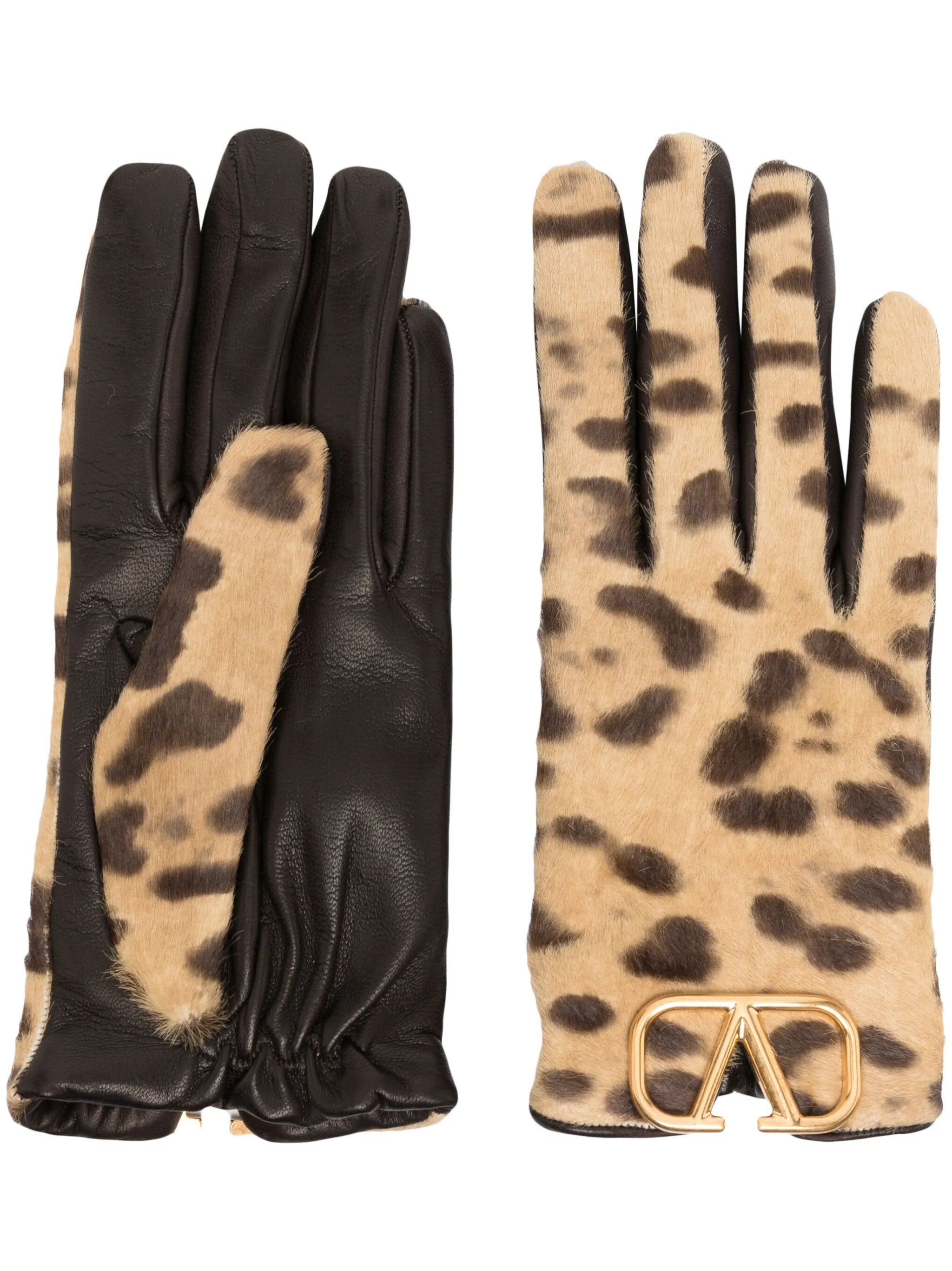 VLogo leopard-print cashmere gloves