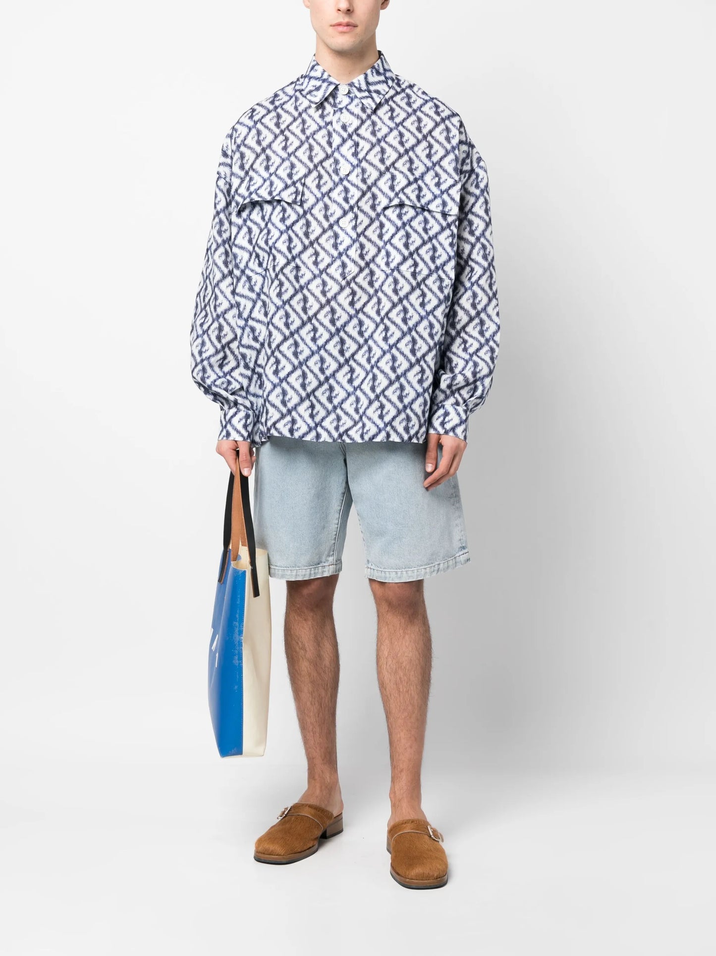 logo-print linen shirt