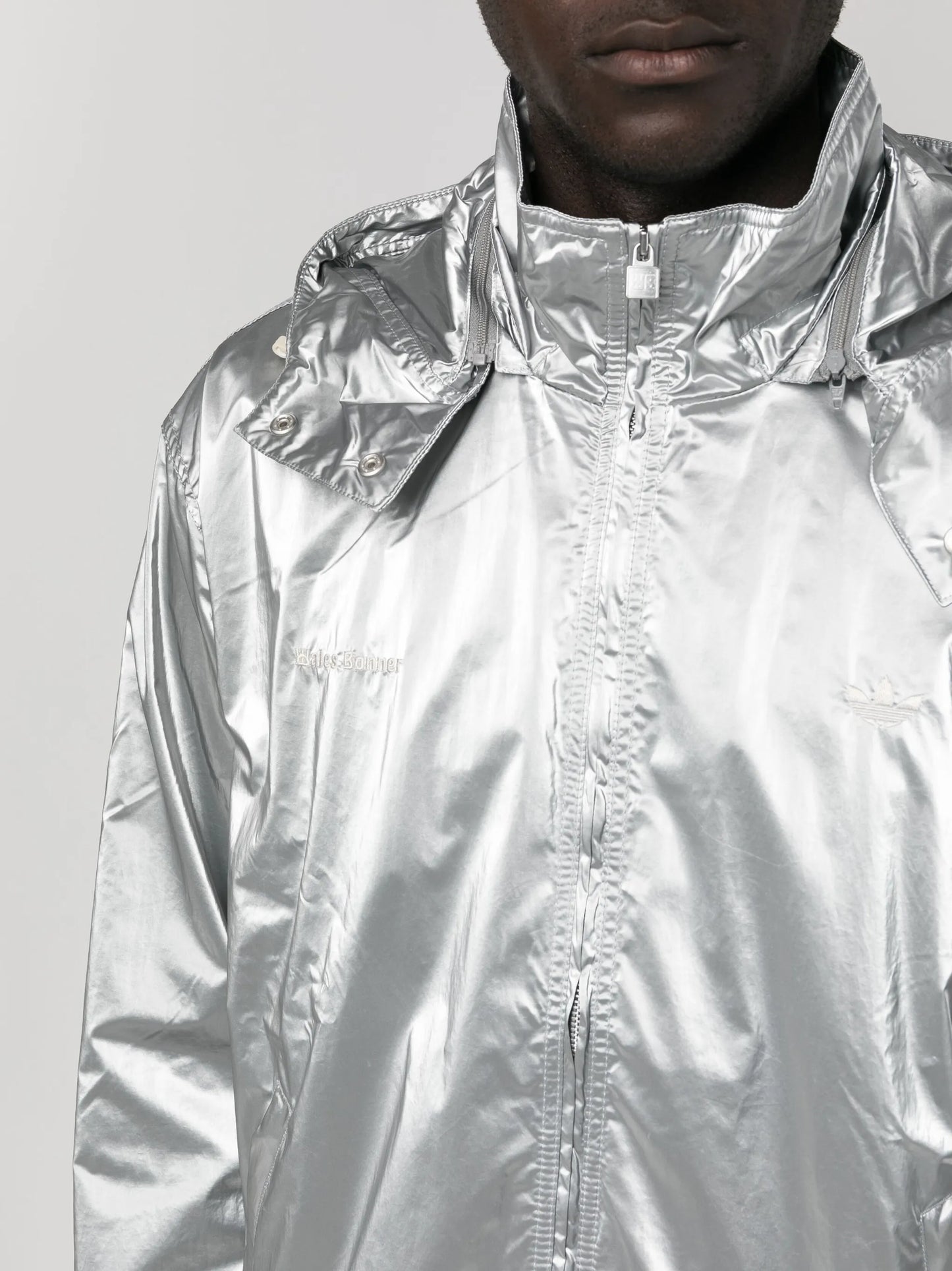 x Wales Bonner metallic-finish hooded windbreaker