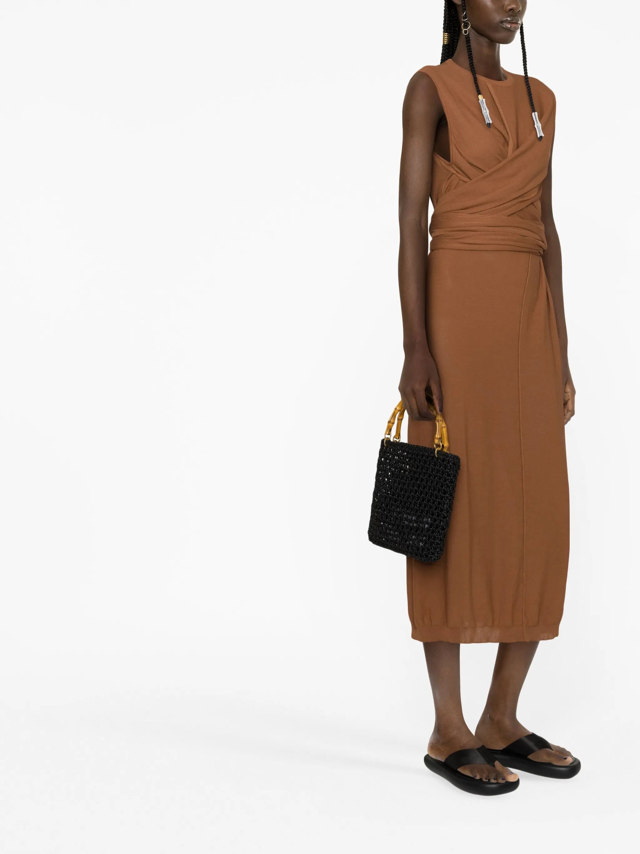 wrap-effect tie-detail cotton midi dress