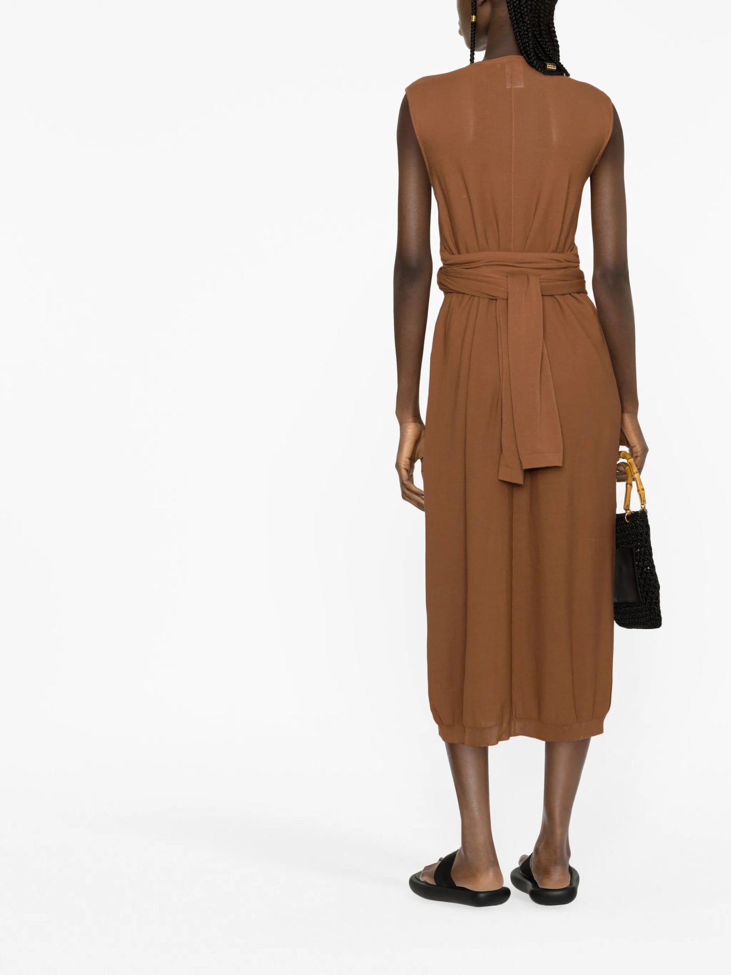 wrap-effect tie-detail cotton midi dress