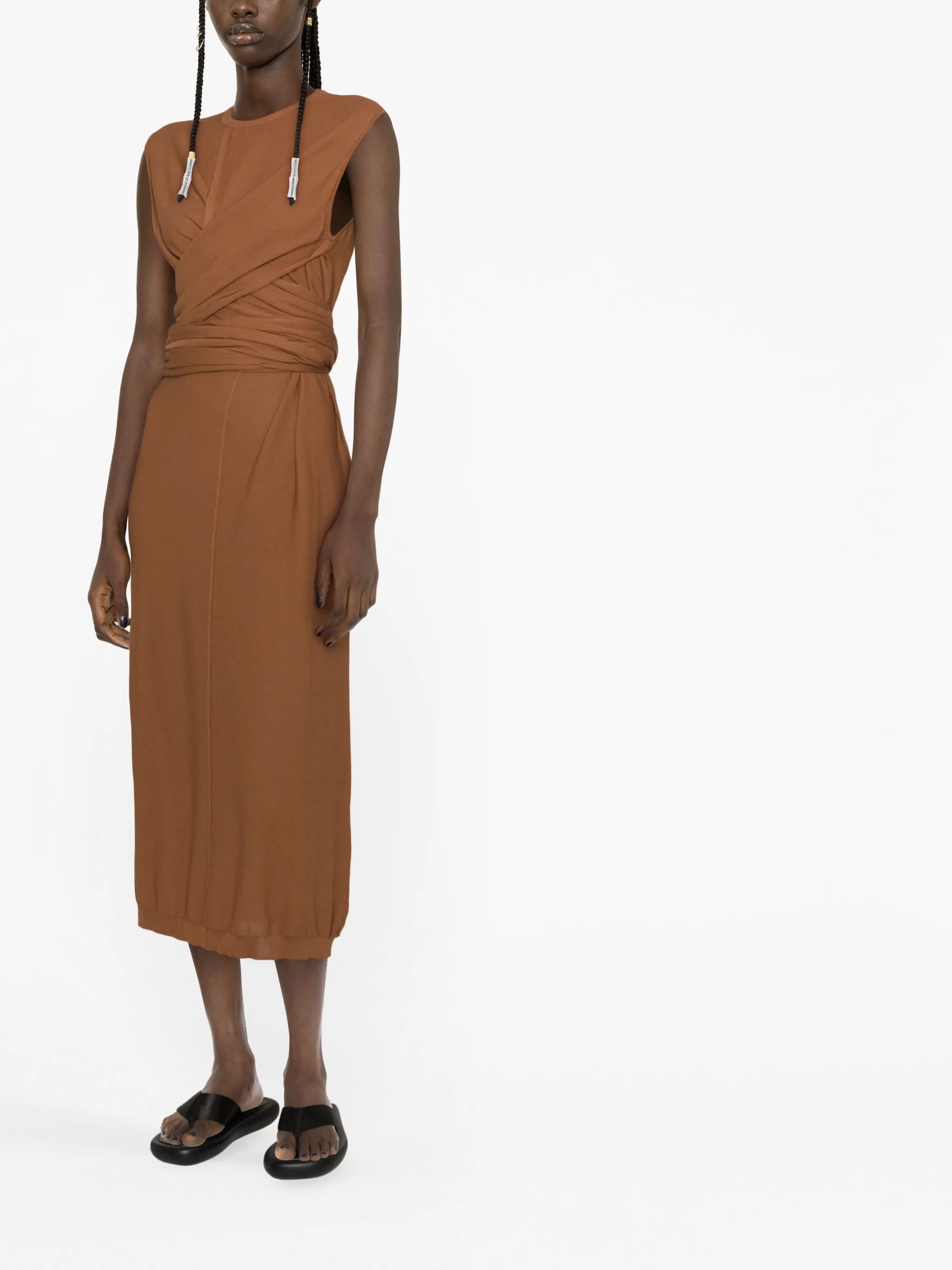 wrap-effect tie-detail cotton midi dress