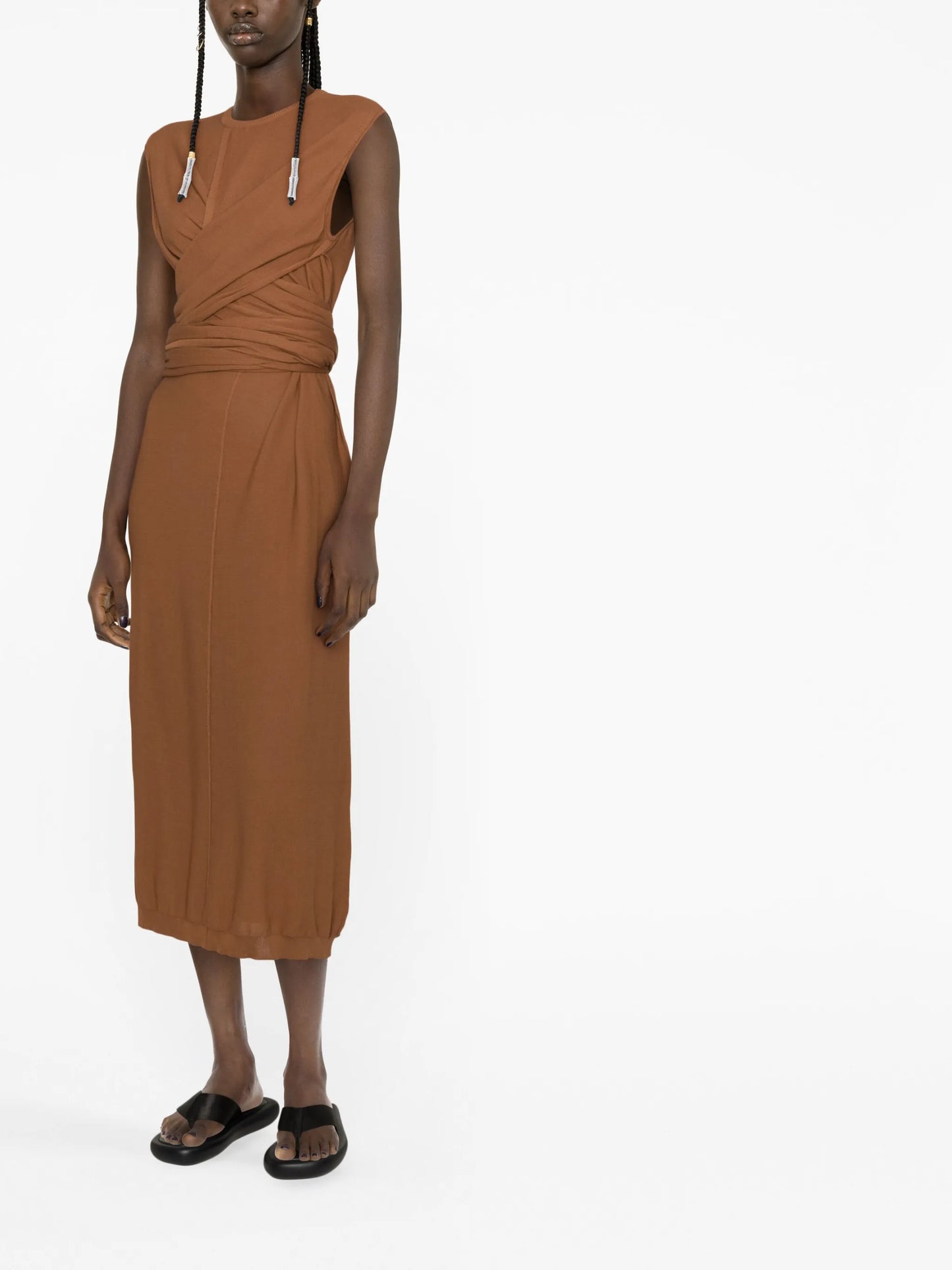 wrap-effect tie-detail cotton midi dress