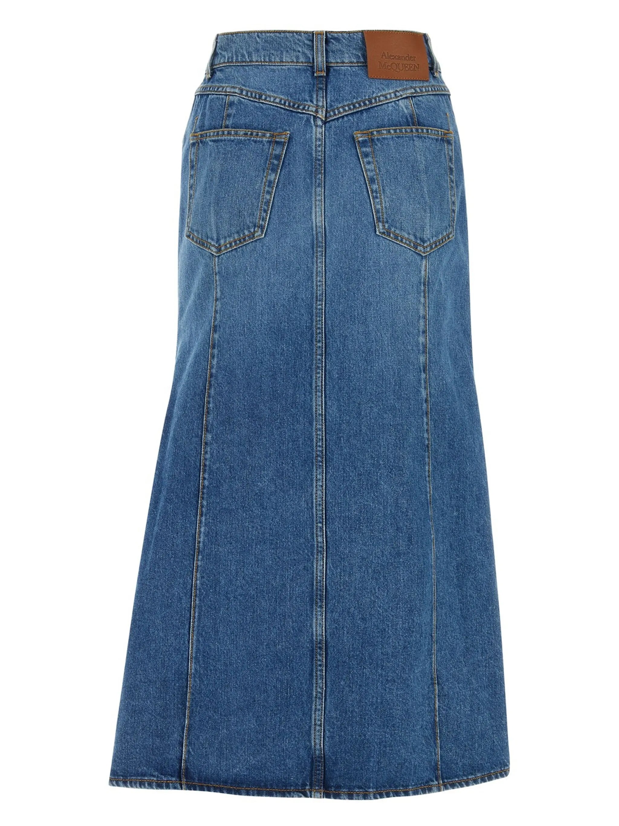 Slashed denim midi skirt