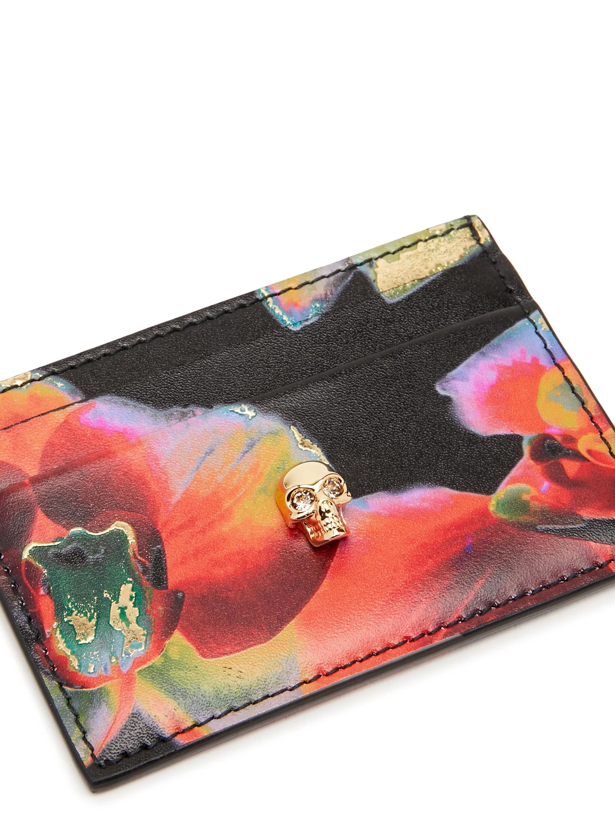 Solarised Orchid Skull calf leather cardholder